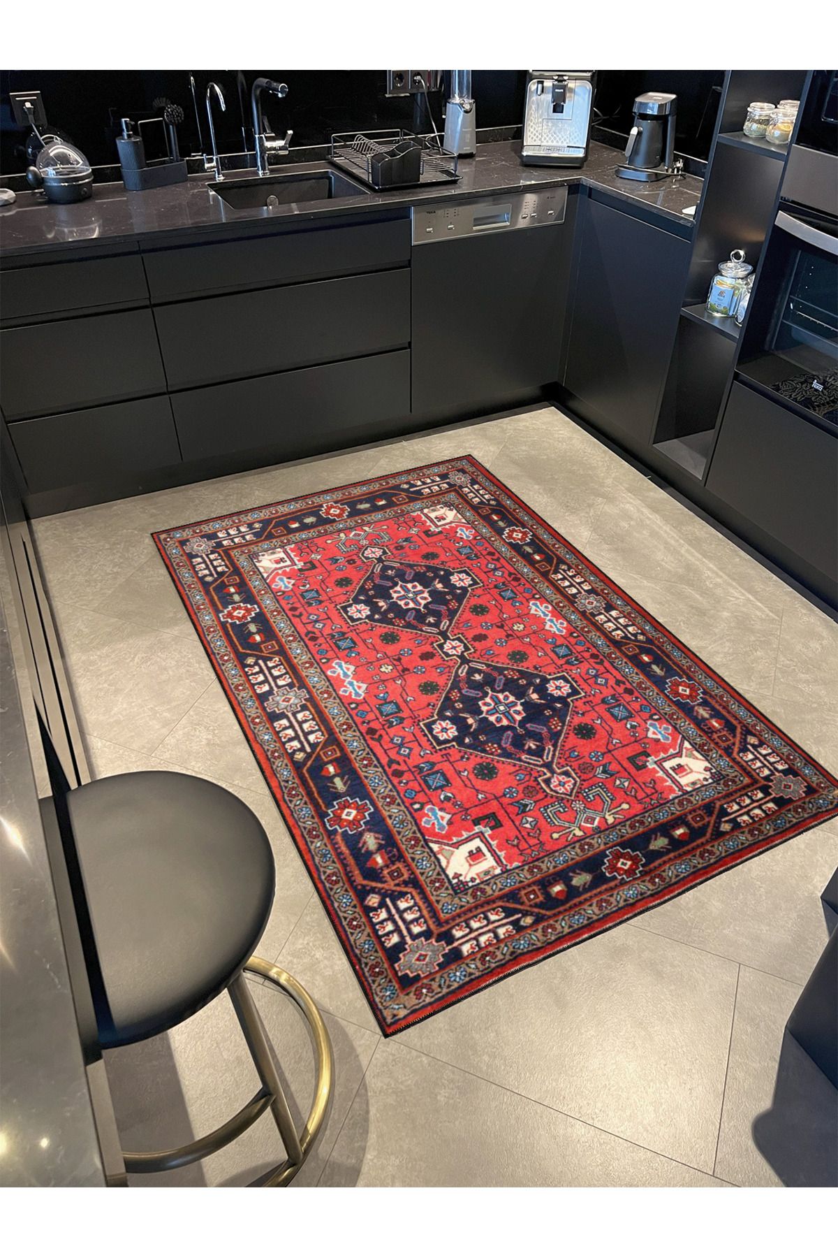 Geleneksel Kırmızı Renkli Baklavalı Desenli Modern Dekoratif Halı 4478