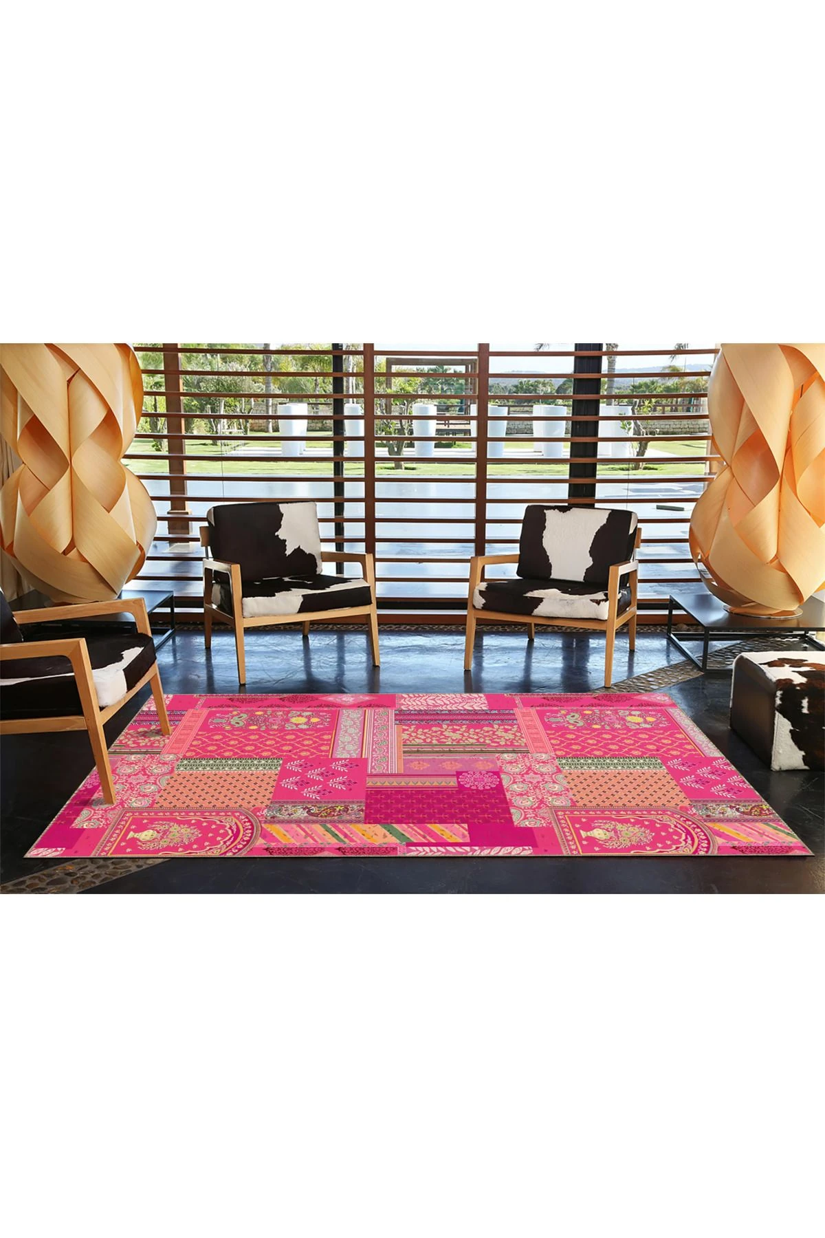 Pembe Renkli Kreatif Dekoratif Dokuma Taban Halı miravip36