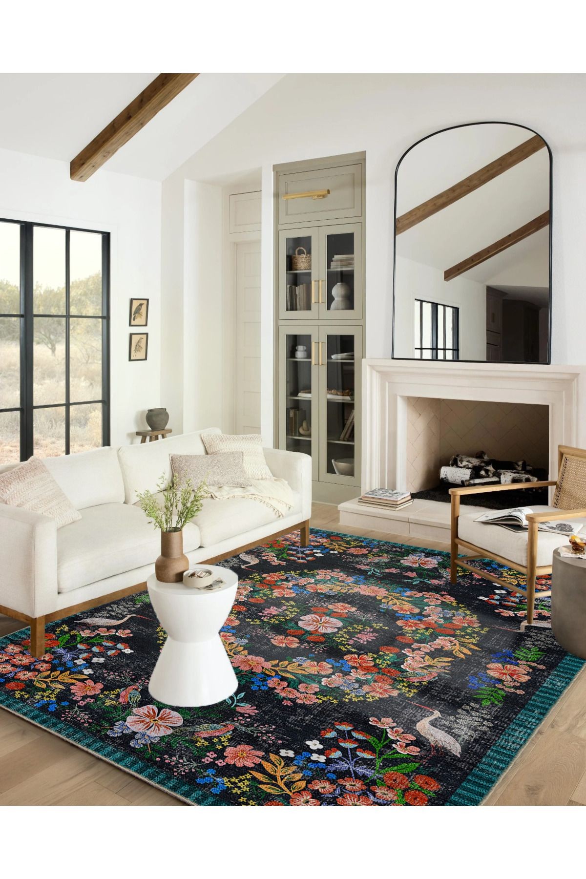 Floral Çok Renkli Çiçek Desenli Renkli Dokuma Taban Halı 1309