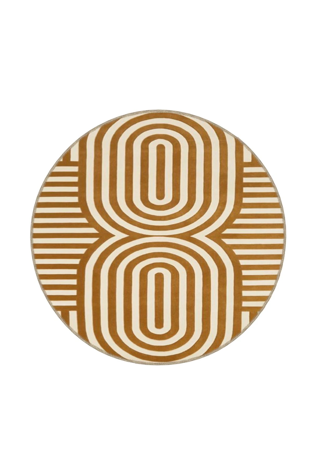 Oval Sarı Krem Geometrik Desenli Dokuma Taban ve Dekoratif Yıkanabilir Halı miravip8518