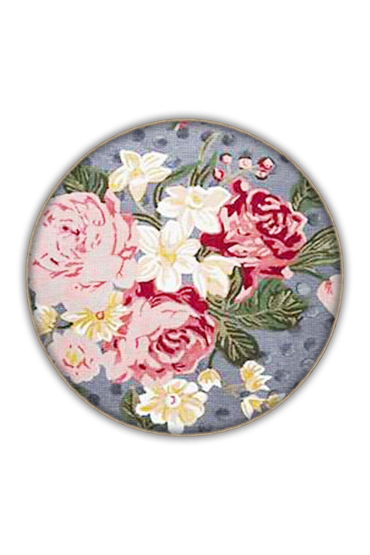 Çok Renkli Pembe Gül Desenli Modern Dekoratif Halı 3346