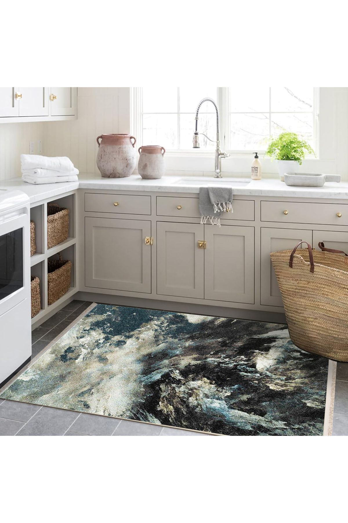 Güney Koleksiyonu Siyah Mavi Temalı Soyut Gökyüzü ve Bulutlar Desenli Modern Dekoratif Halı 20