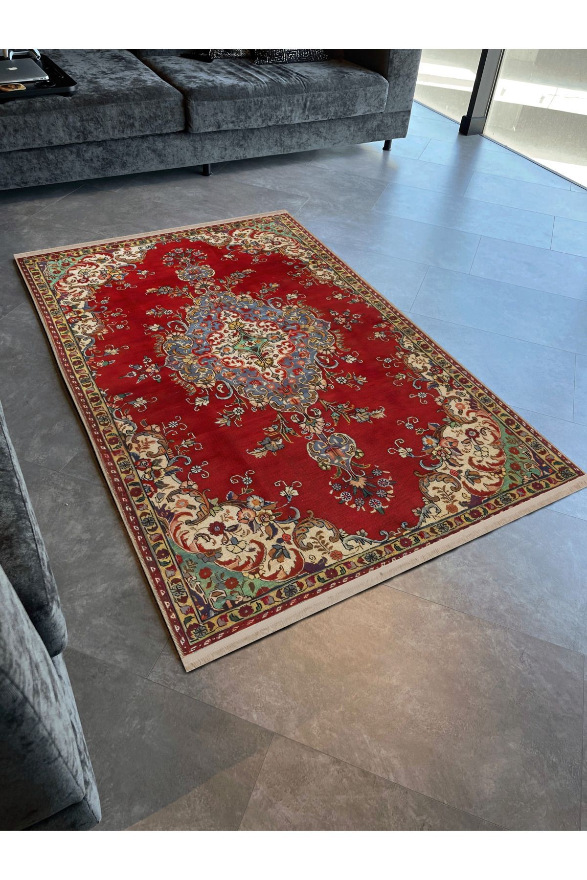 Kırmızı Temalı Geleneksel Motif Etnik Desenli Kreatif Vintage Dekoratif Halı 2533