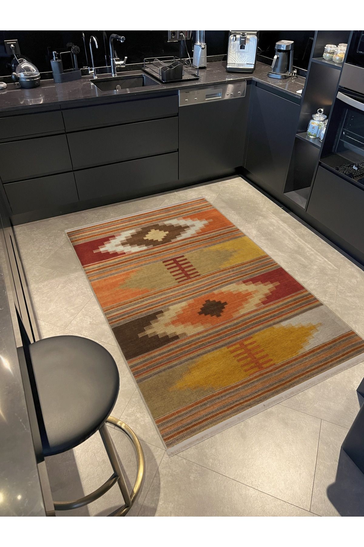 Çok Renkli Hasır Tasarım Geleneksel Motif Desenli Vintage Dekoratif Halı 2677