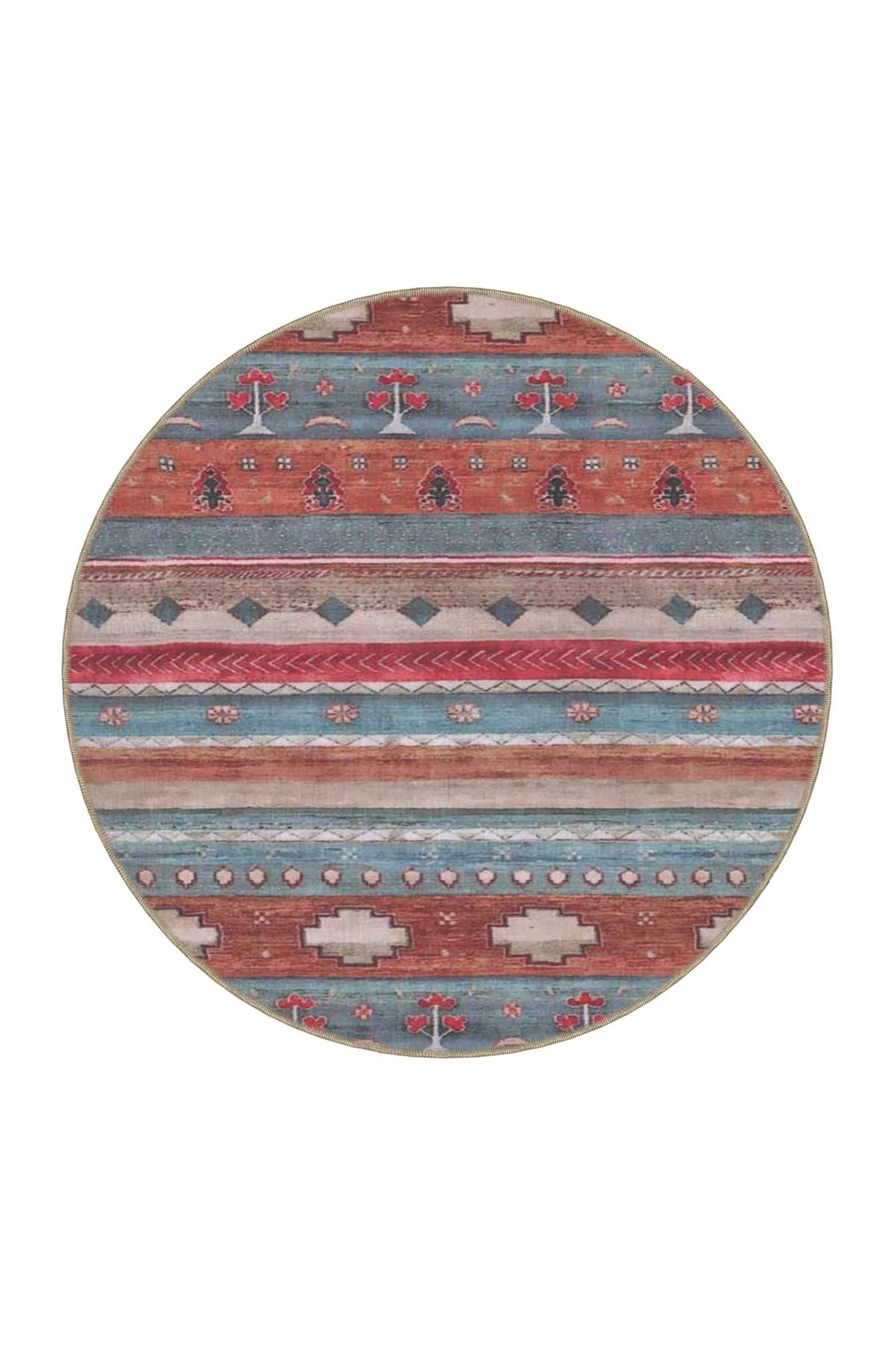 Mavi Kırmızı Renkli Pastel Çizgili Modern Dokuma Taban Halı miravip138