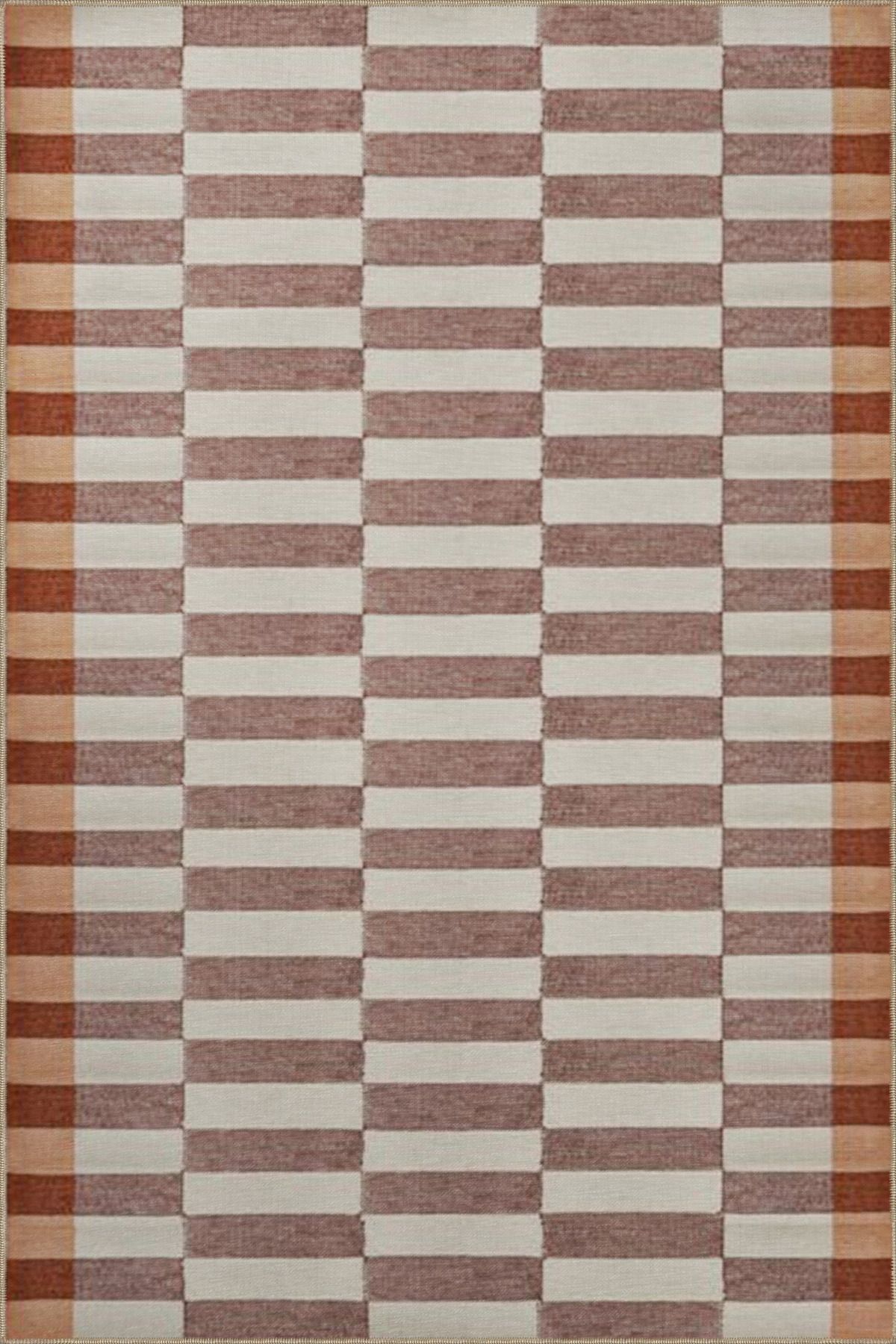 Kahverengi Kırmızı Geometrik Desenli Dekoratif Halı 4191