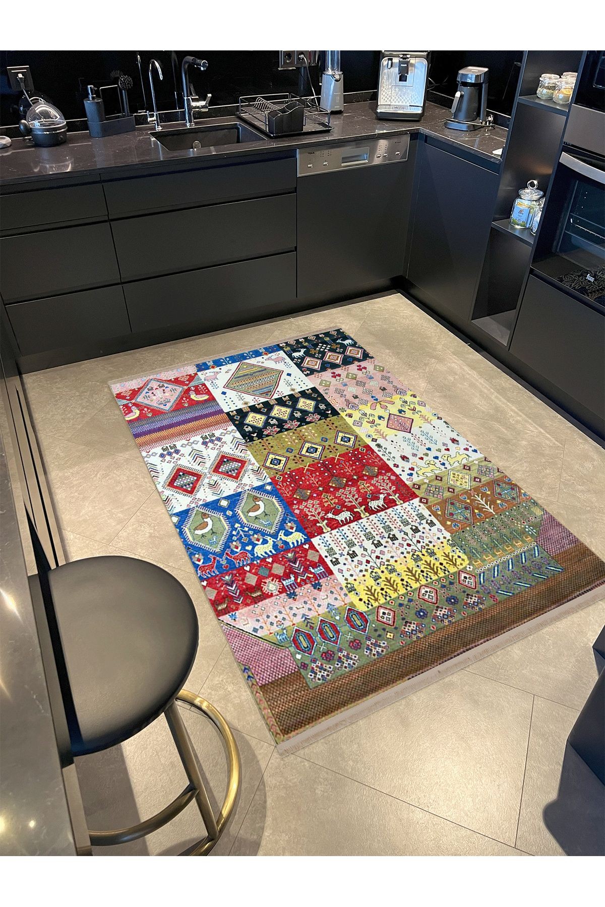 Barcelona Koleksiyonu Karma Renkler Etnik Motif ve Çiçek Desenli Vintage Dekoratif Halı 29