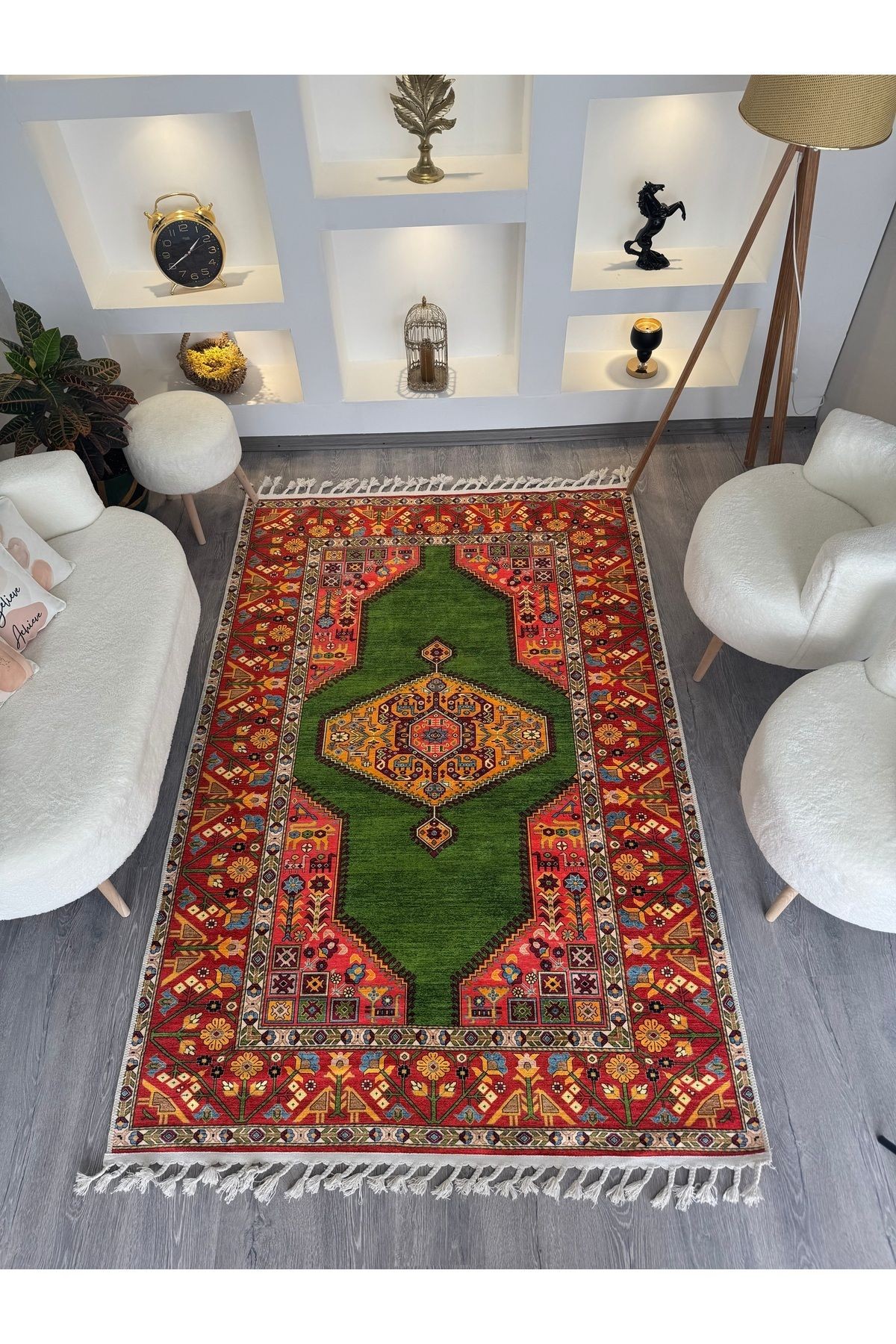 Opal Turuncu Antik Desenli Dokuma Taban Modern Dekoratif Halı opal14