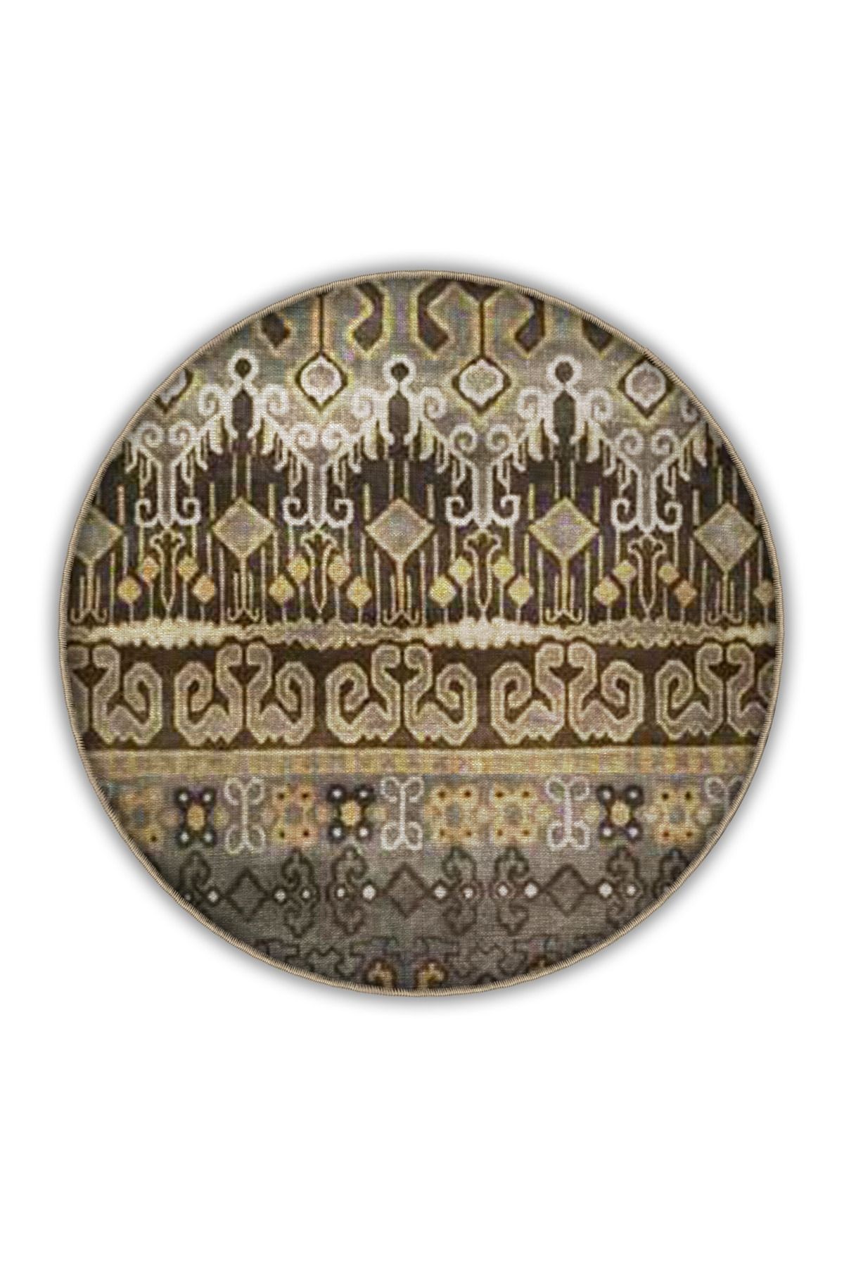 Kahve Gri Temalı Motifli Etnik Desenli Vintage Dekoratif Halı 3291