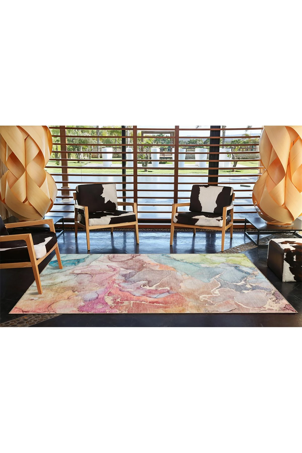 Kahverengi Yaprak Desenli Dekoratif Yıkanabilir Halı miravip8425