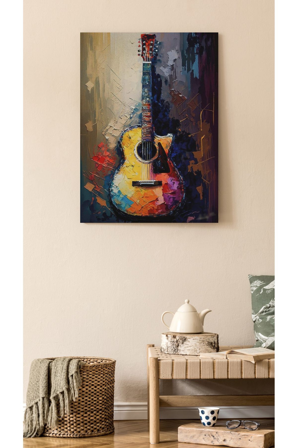 Kanvas Tablo Renkli Gitar Desenli Modern Tablo