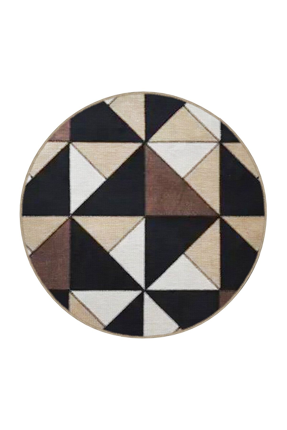Siyah Bej Temalı Üçgen Geometrik Desenli Kreatif Modern Dekoratif Halı 3459