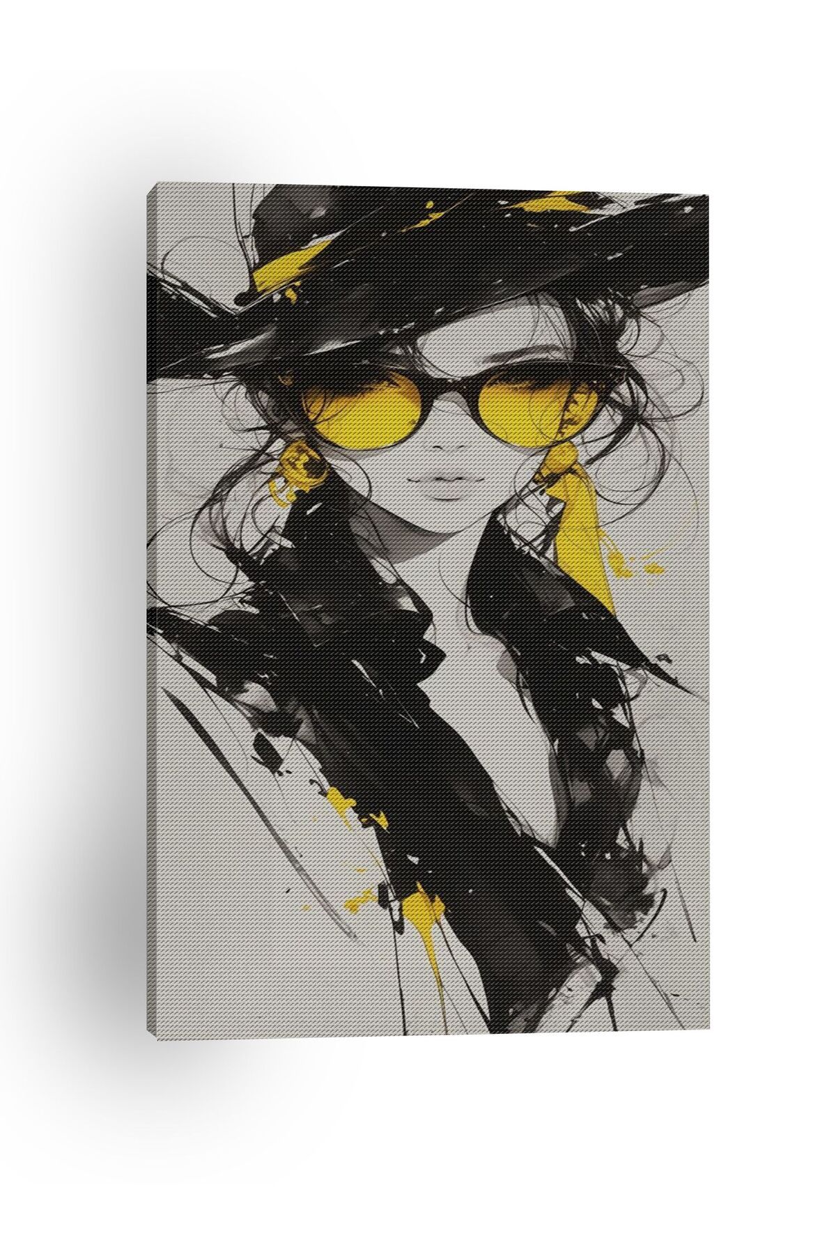 Kanvas Tablo Sarı Gözlüklü Kadın Temalı Tablo