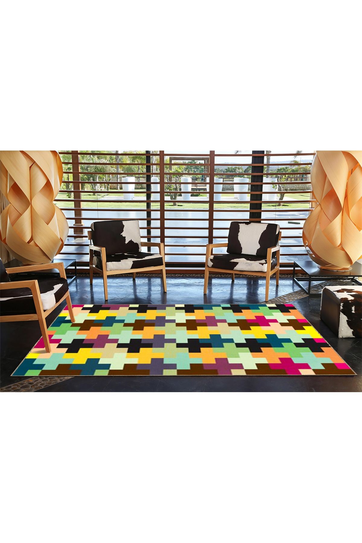 Çok Renkli Yapboz Puzzle Geometrik Desenli Modern Dekoratif Halı 4623