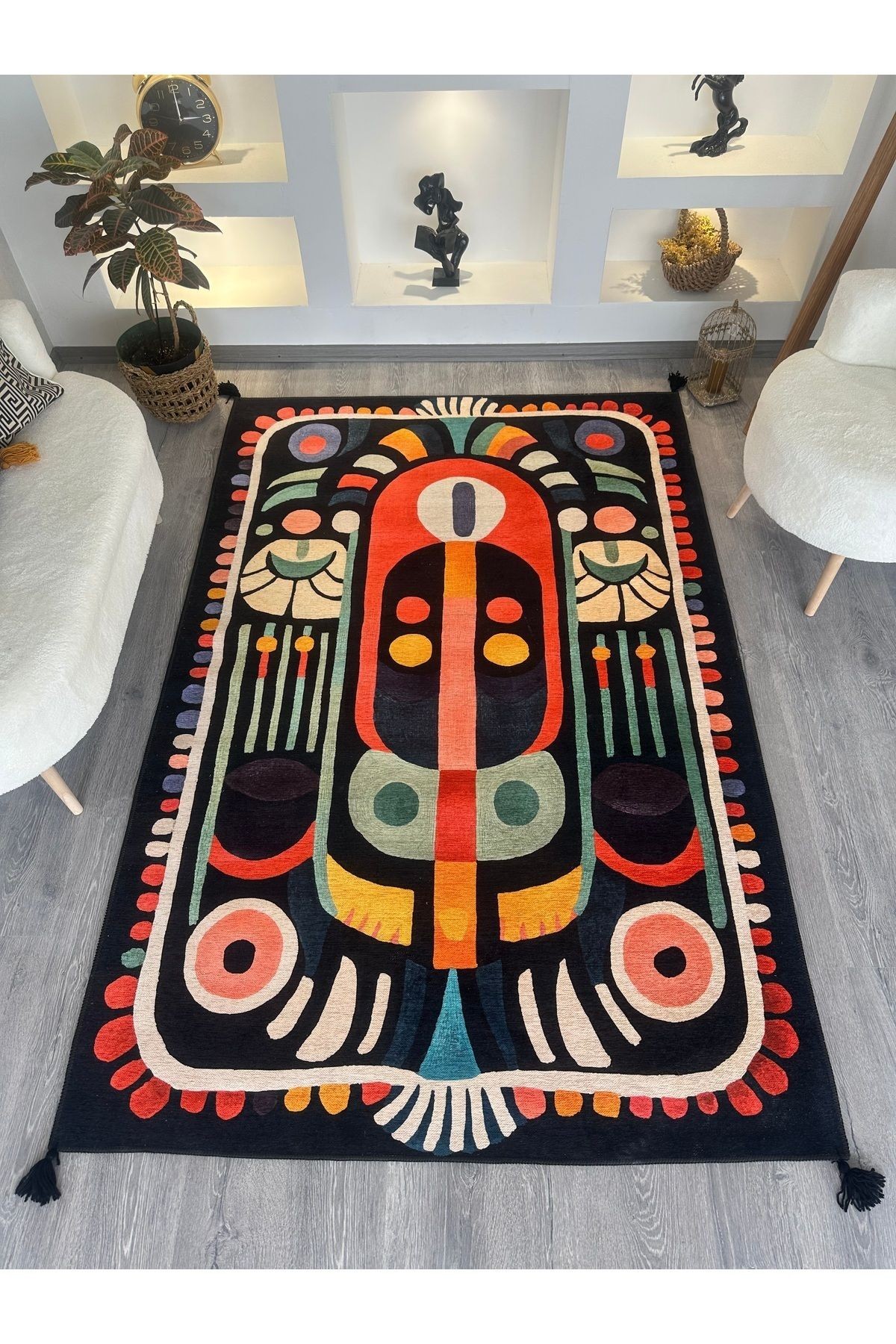 Nora Art Çok Renkli Soyut Desenli Püsküllü Dokuma Taban Halı noraart47