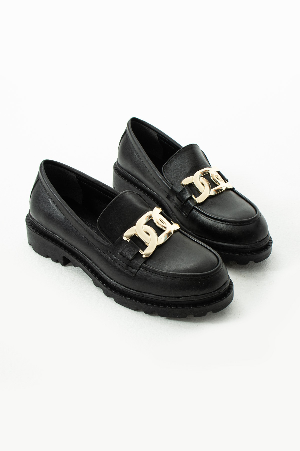 GOLD ZİNCİRLİ GÜNLÜK KALIN TABAN LOAFER KOD 8245