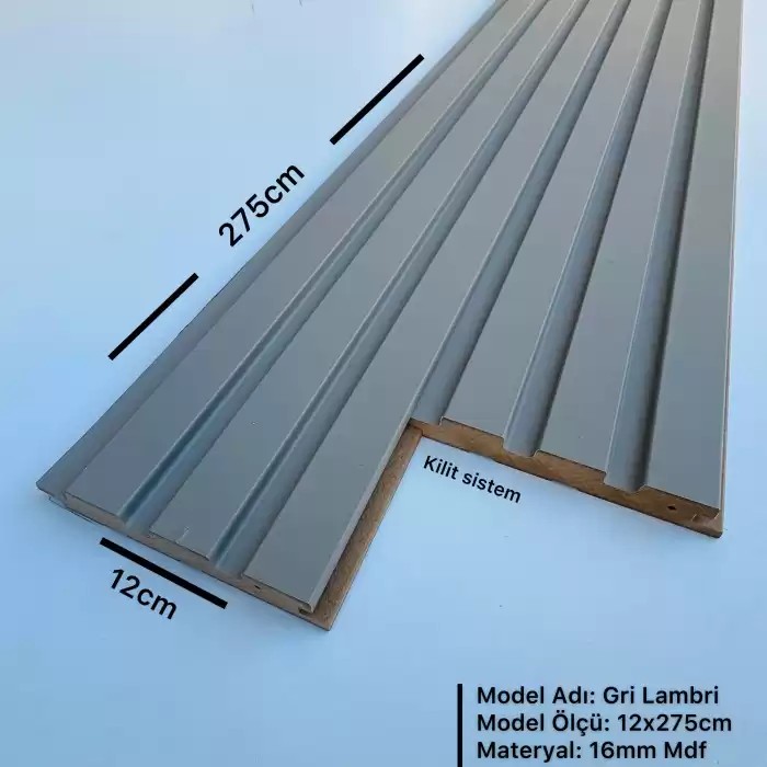 Fırtına Gri 12 cm MDF Duvar Kaplama Lambri Profil Paneli