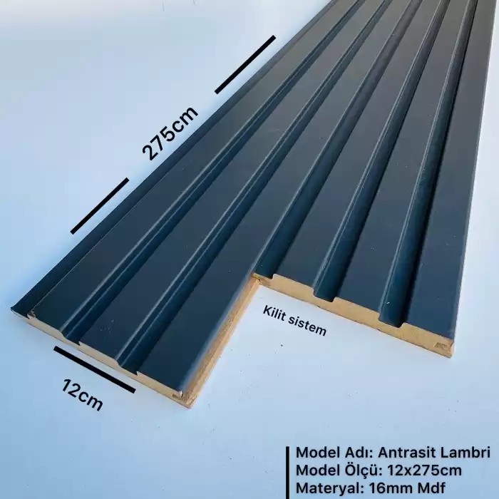 Antrasit Gri 12 cm MDF Duvar Kaplama Lambri Profil Paneli