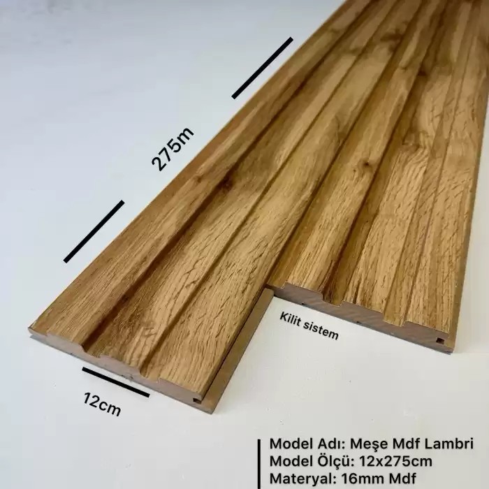 Meşe 12 cm MDF Duvar Kaplama Lambri Profil Paneli