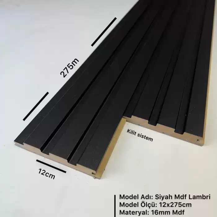 Siyah 12 cm MDF Duvar Kaplama Lambri Profil Paneli