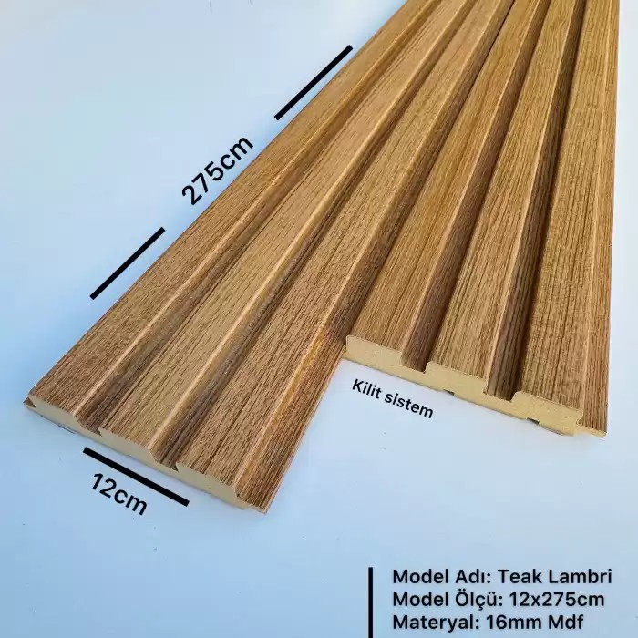 Teak 12 cm MDF Duvar Kaplama Lambri Profil Paneli