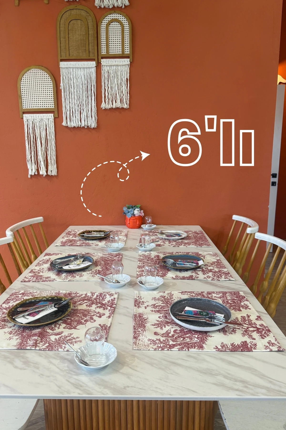 Toile de Jouy | %100 Pamuk 6’lı Amerikan Servis Seti 37x42 cm - Kırmızı