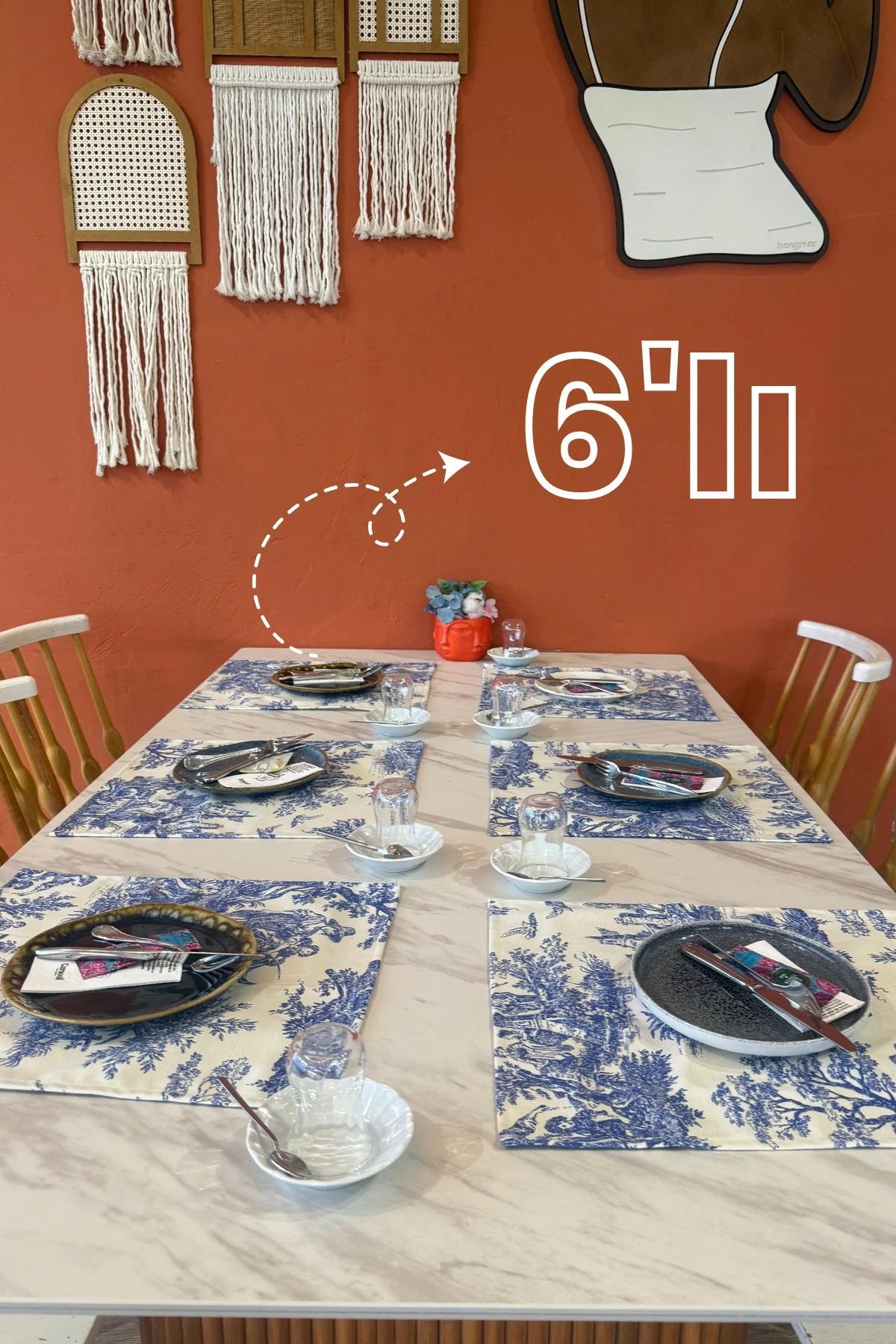 Toile de Jouy | %100 Pamuk 6’lı Amerikan Servis Seti 37x42 cm - Mavi