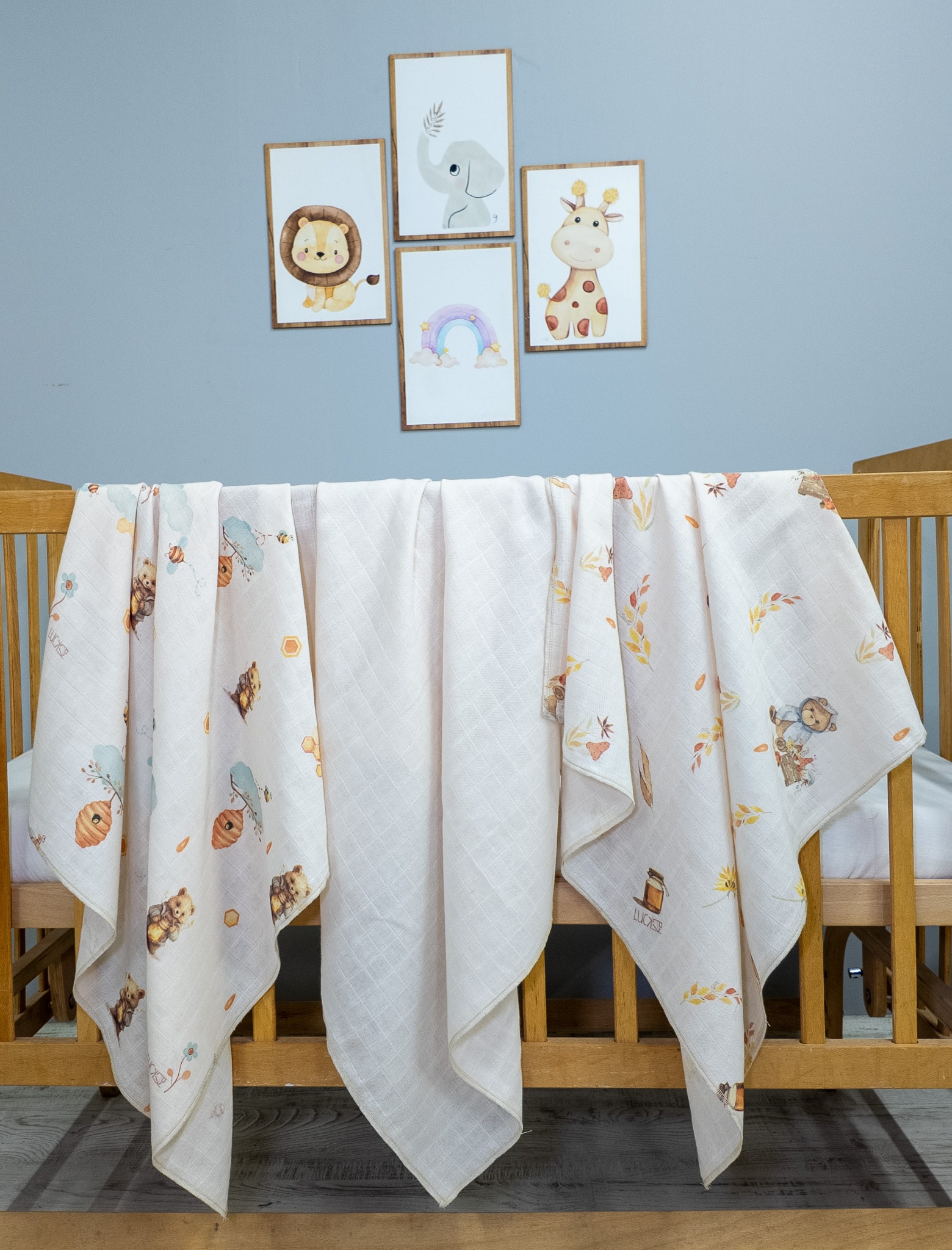  Little Organic's | 3’lü %100 Organik Pamuk Müslin Örtü - Battaniye Seti 75x80 cm | Oeko-tex | Gots - Bear's