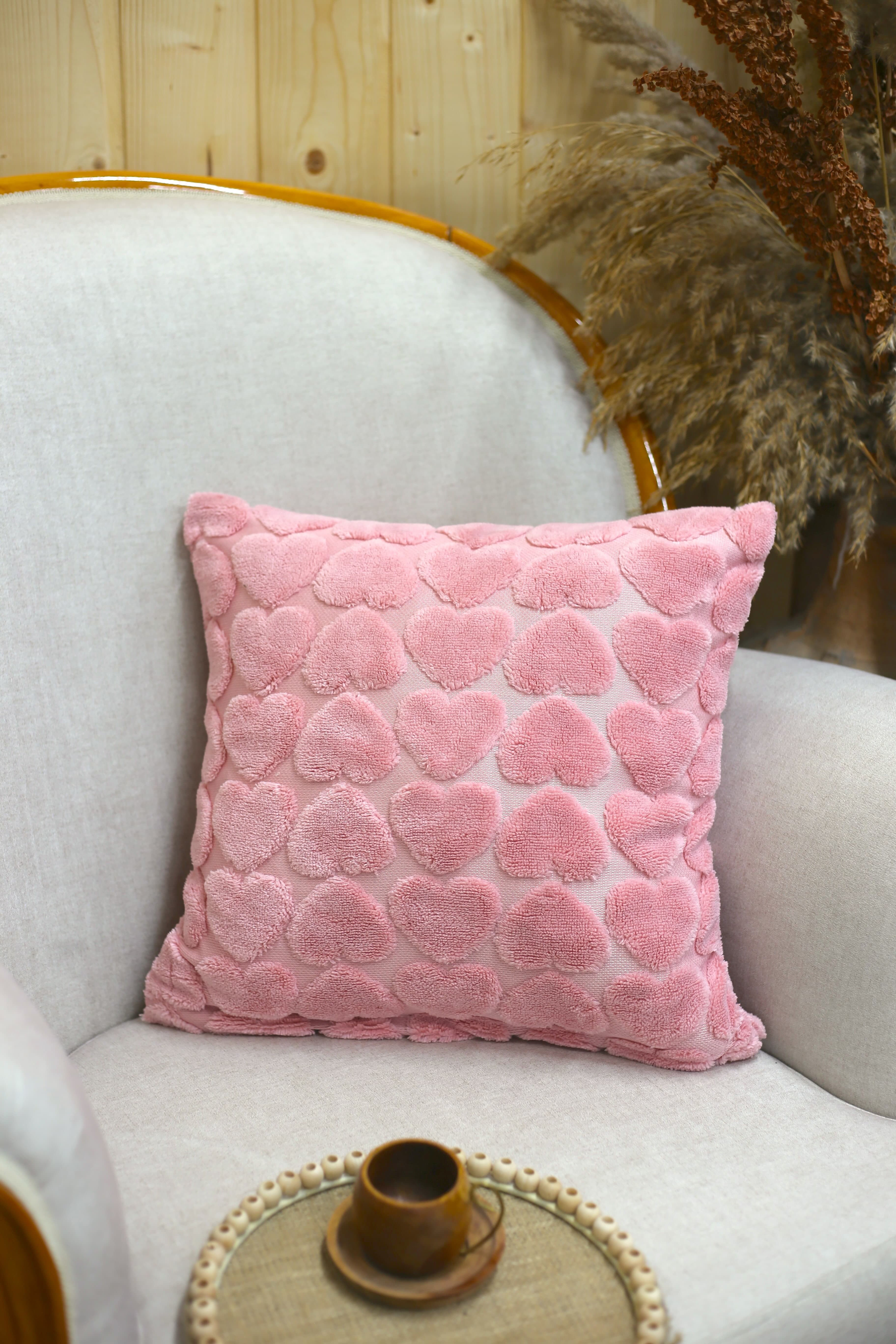 Love | Welsoft Jakarlı Dekoratif Kırlent Kılıfı 43x43 cm - Pembe