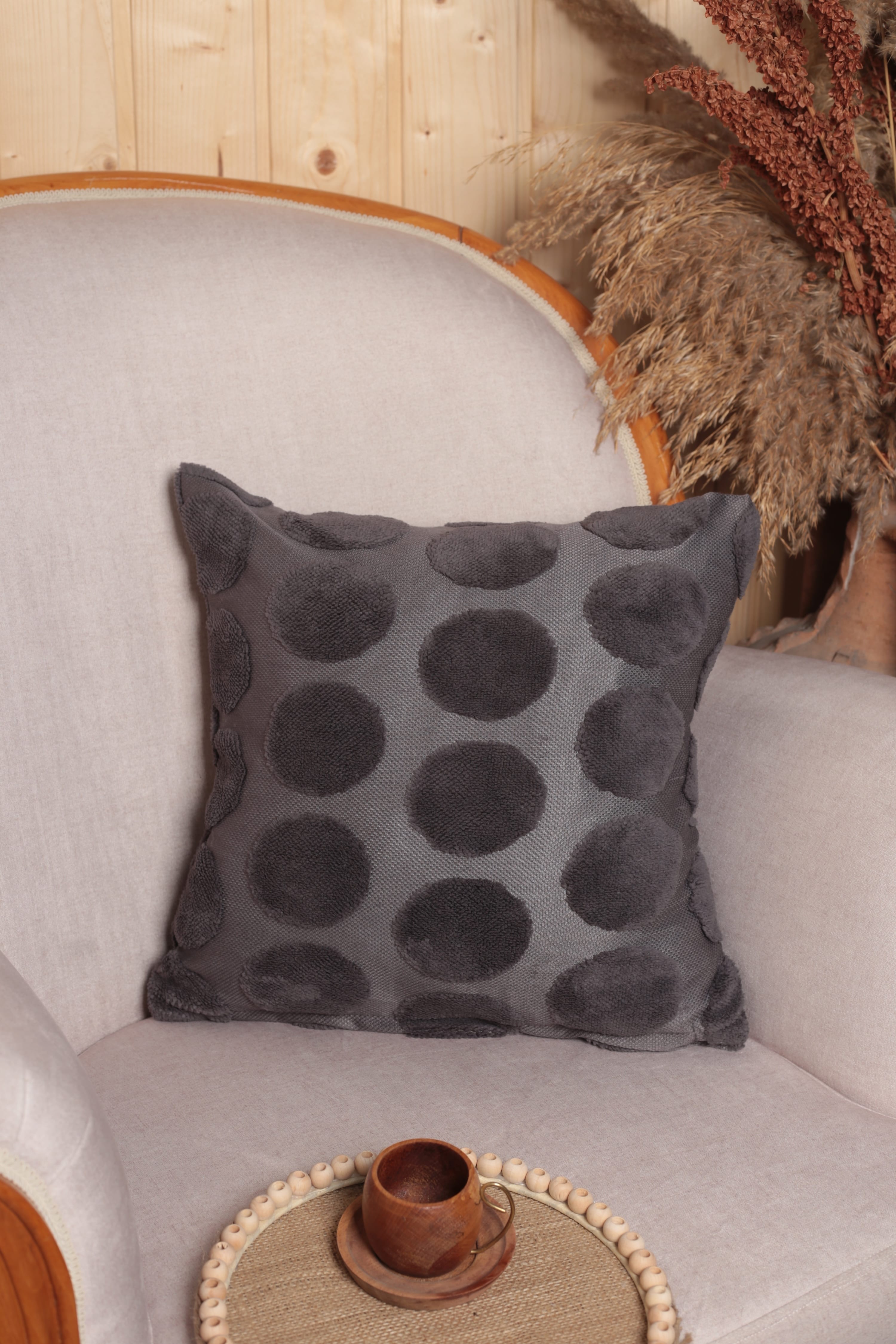 Luna | Welsoft Jakarlı Dekoratif Kırlent Kılıfı 43x43 cm - Antrasit