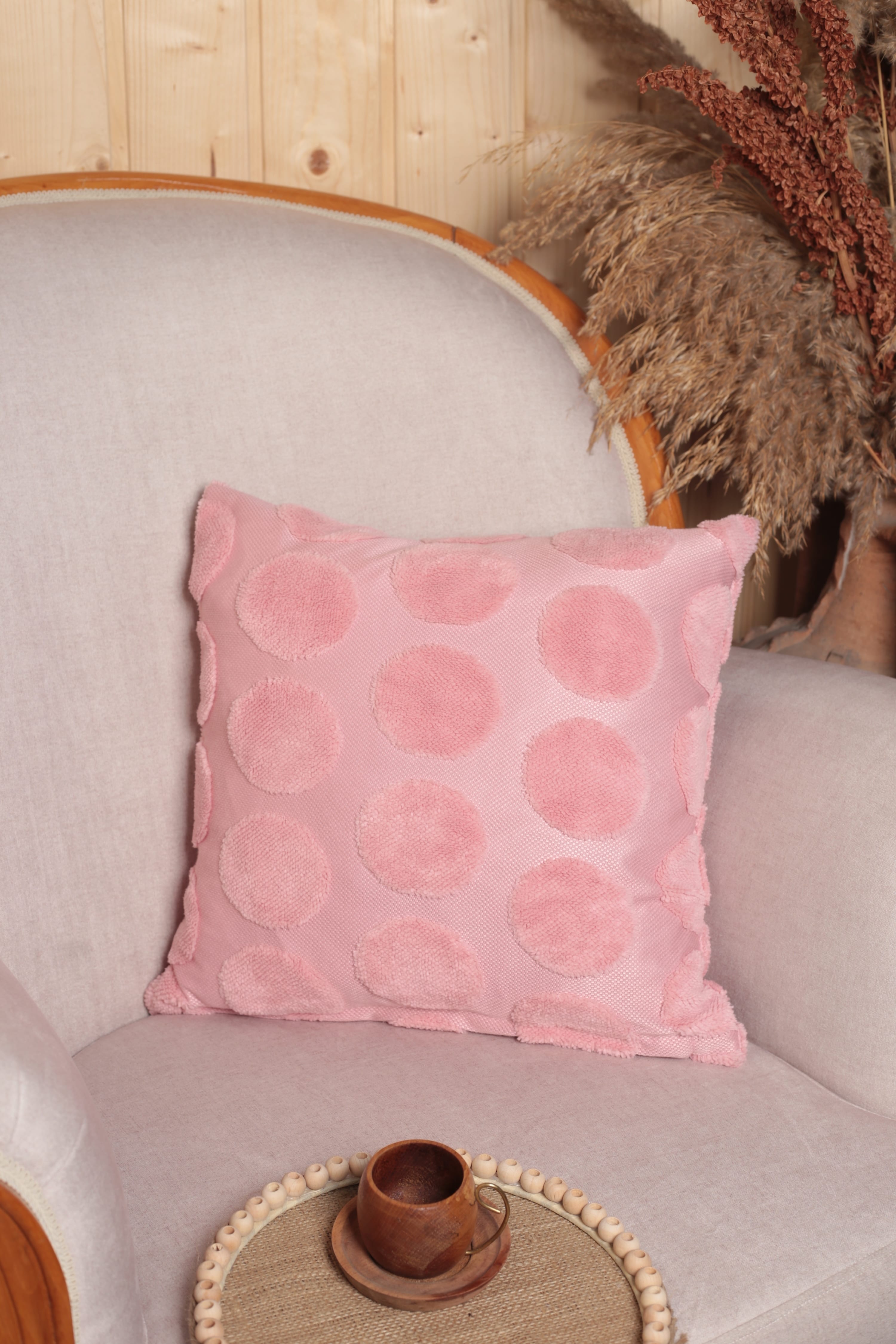 Luna | Welsoft Jakarlı Dekoratif Kırlent Kılıfı 43x43 cm - Pembe