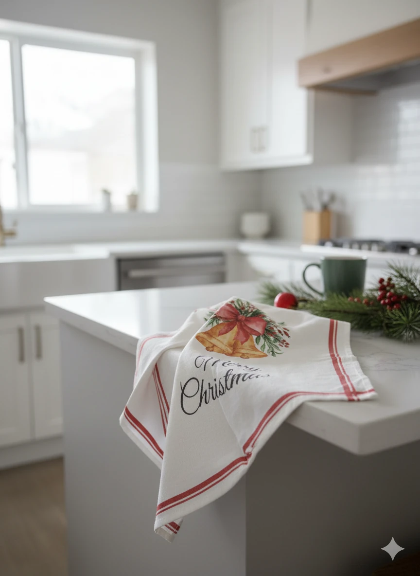 Christmas | %100 Pamuk Baskılı Kurulama Bezi – 40×60 cm Yılbaşı Temalı - Christmas bell