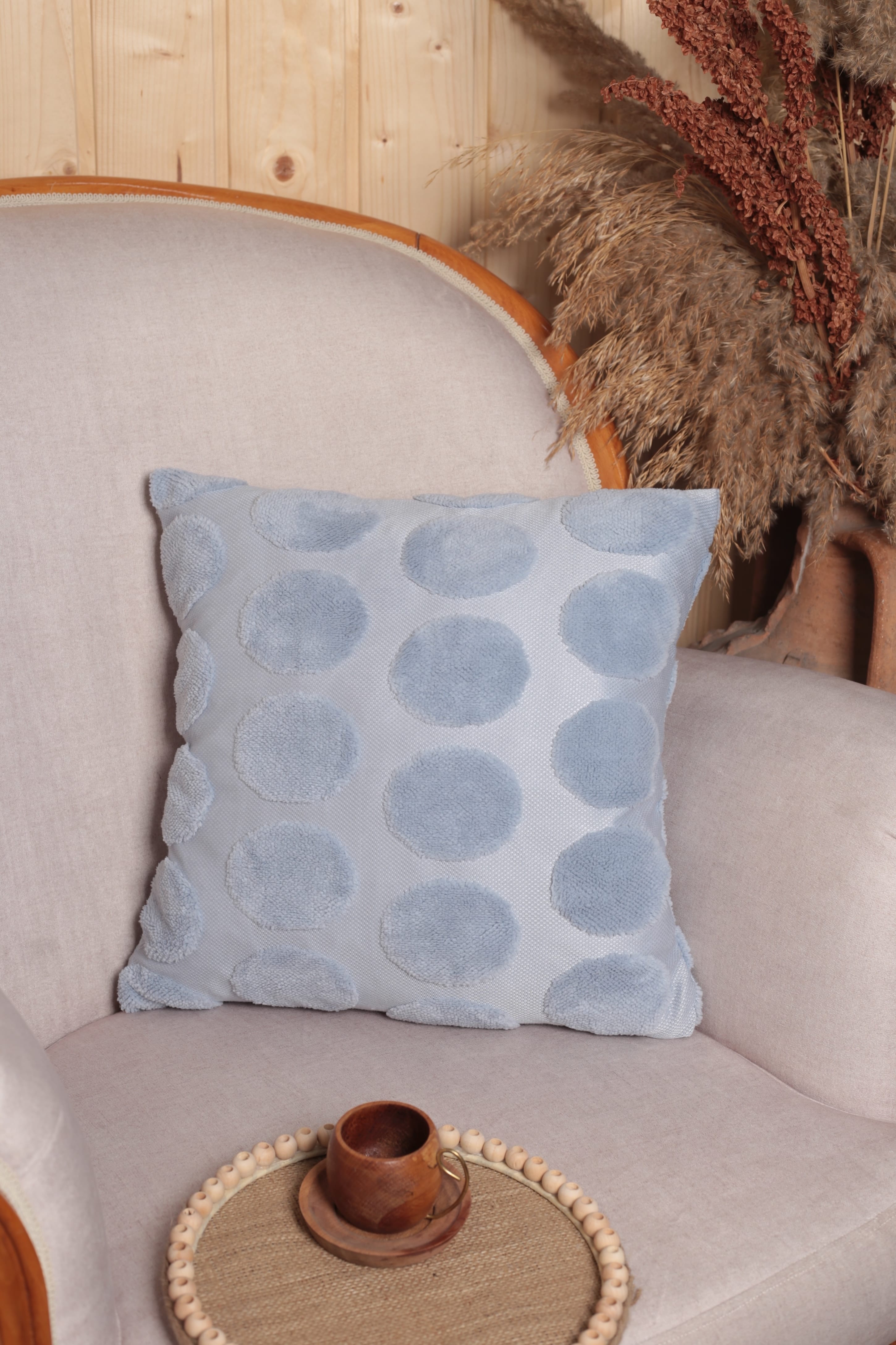 Luna | Welsoft Jakarlı Dekoratif Kırlent Kılıfı 43x43 cm - Mavi