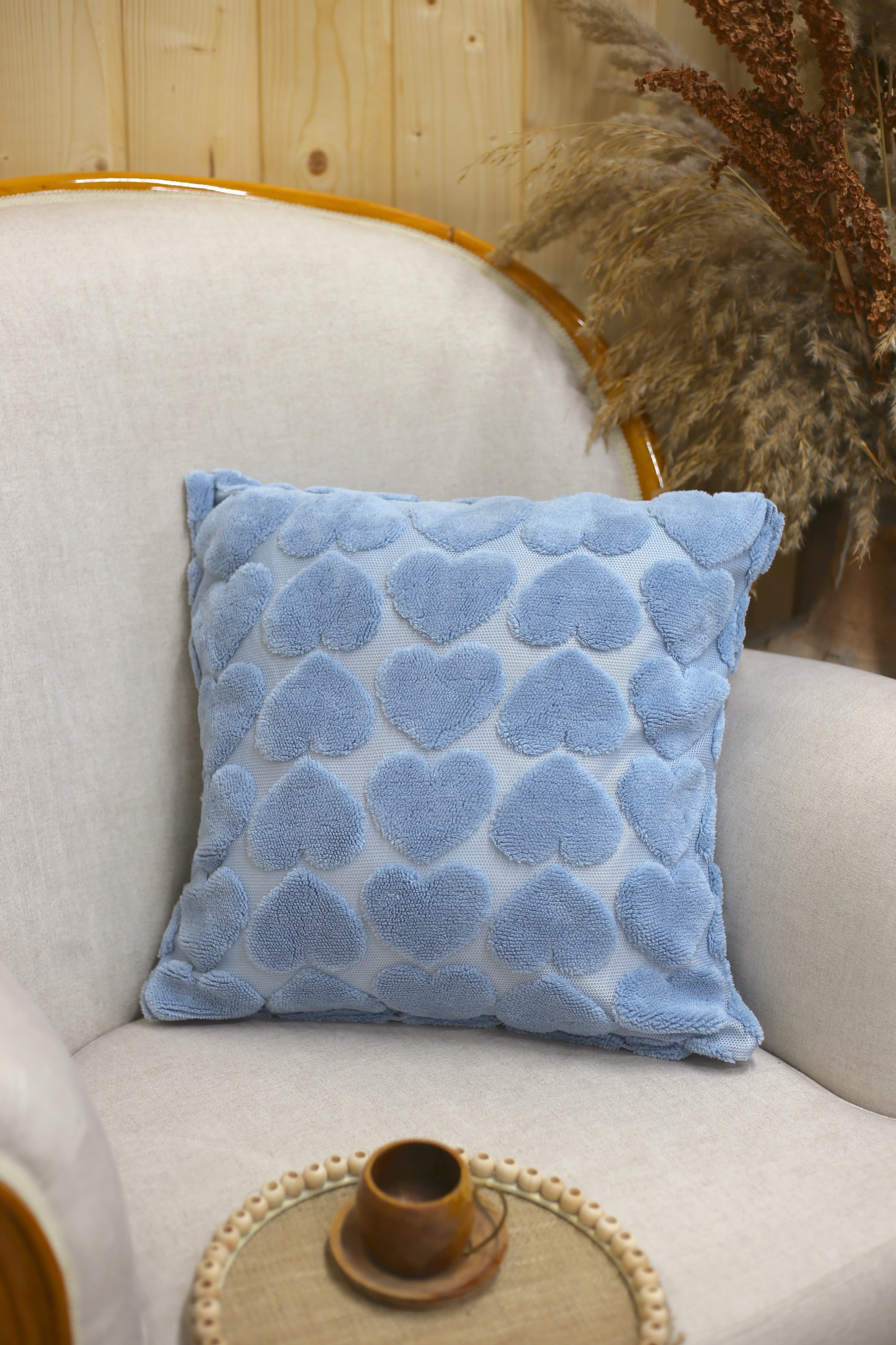 Love | Welsoft Jakarlı Dekoratif Kırlent Kılıfı 43x43 cm - Mavi