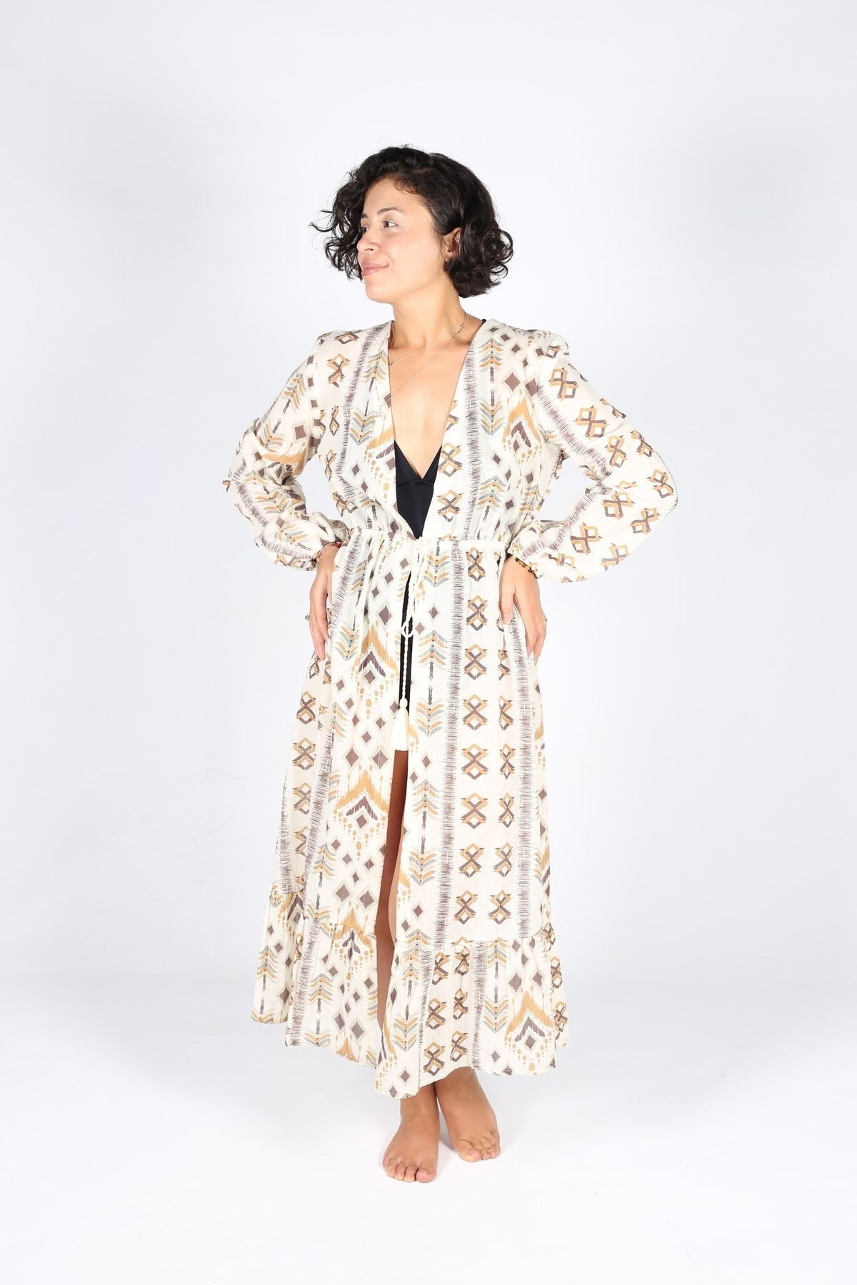 Heritage Kadın Plaj Kaftan Kimono Pareo - ZTKİMONO - desenli 7