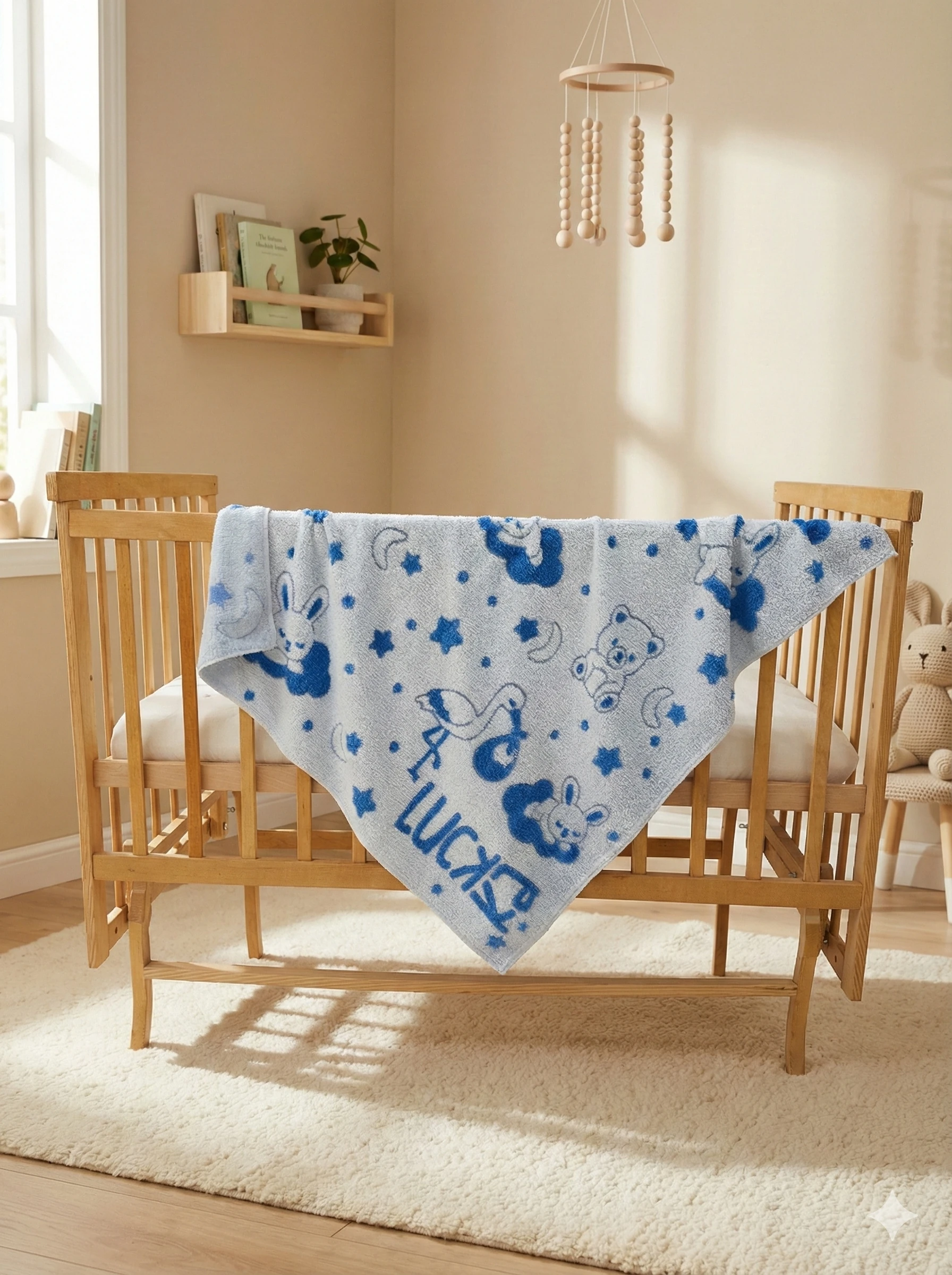Bunny Peluş Bulut Bebek Battaniyesi - Mavi - Ekru