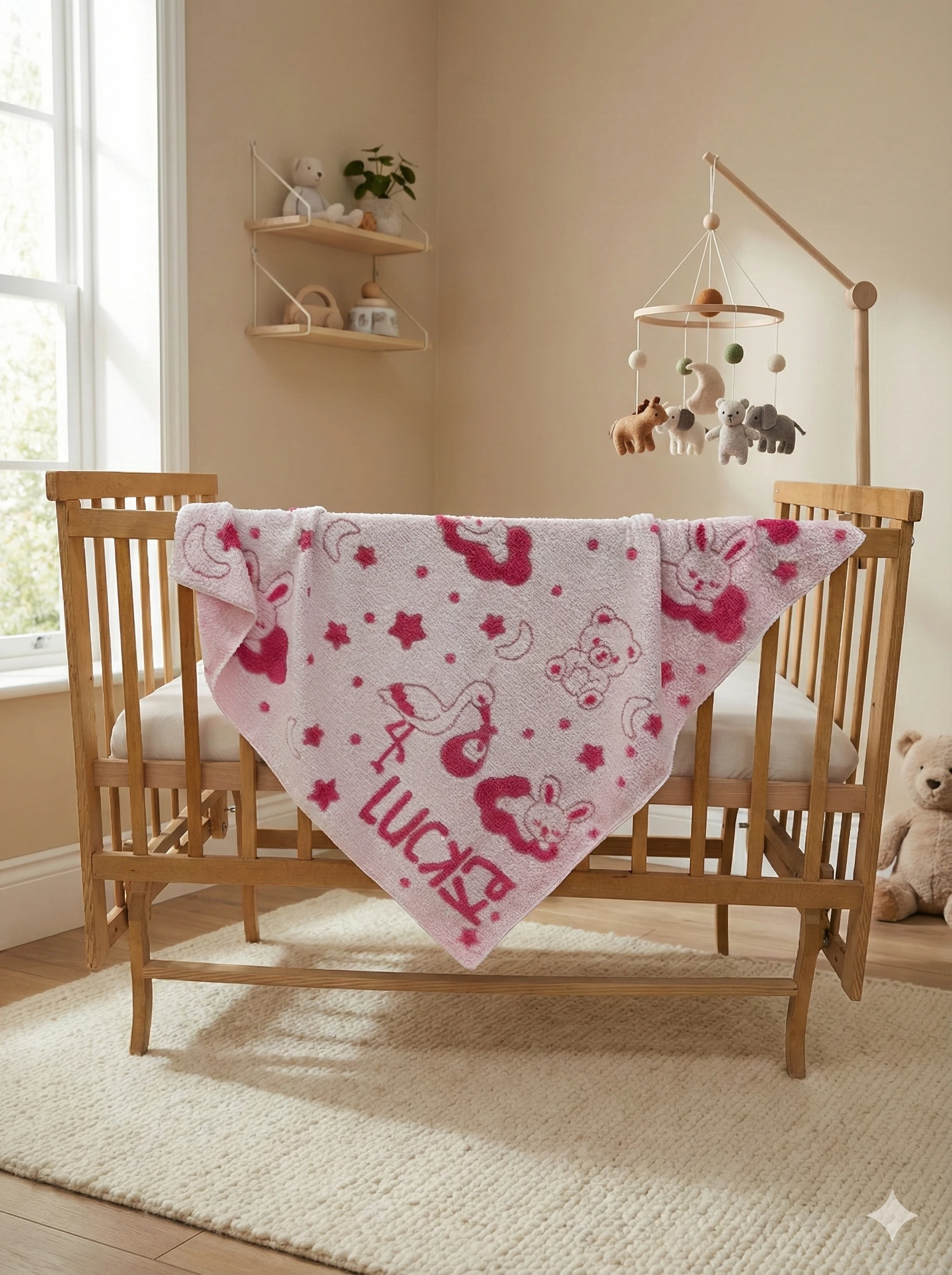 Bunny Peluş Bulut Bebek Battaniyesi - Pembe - Ekru