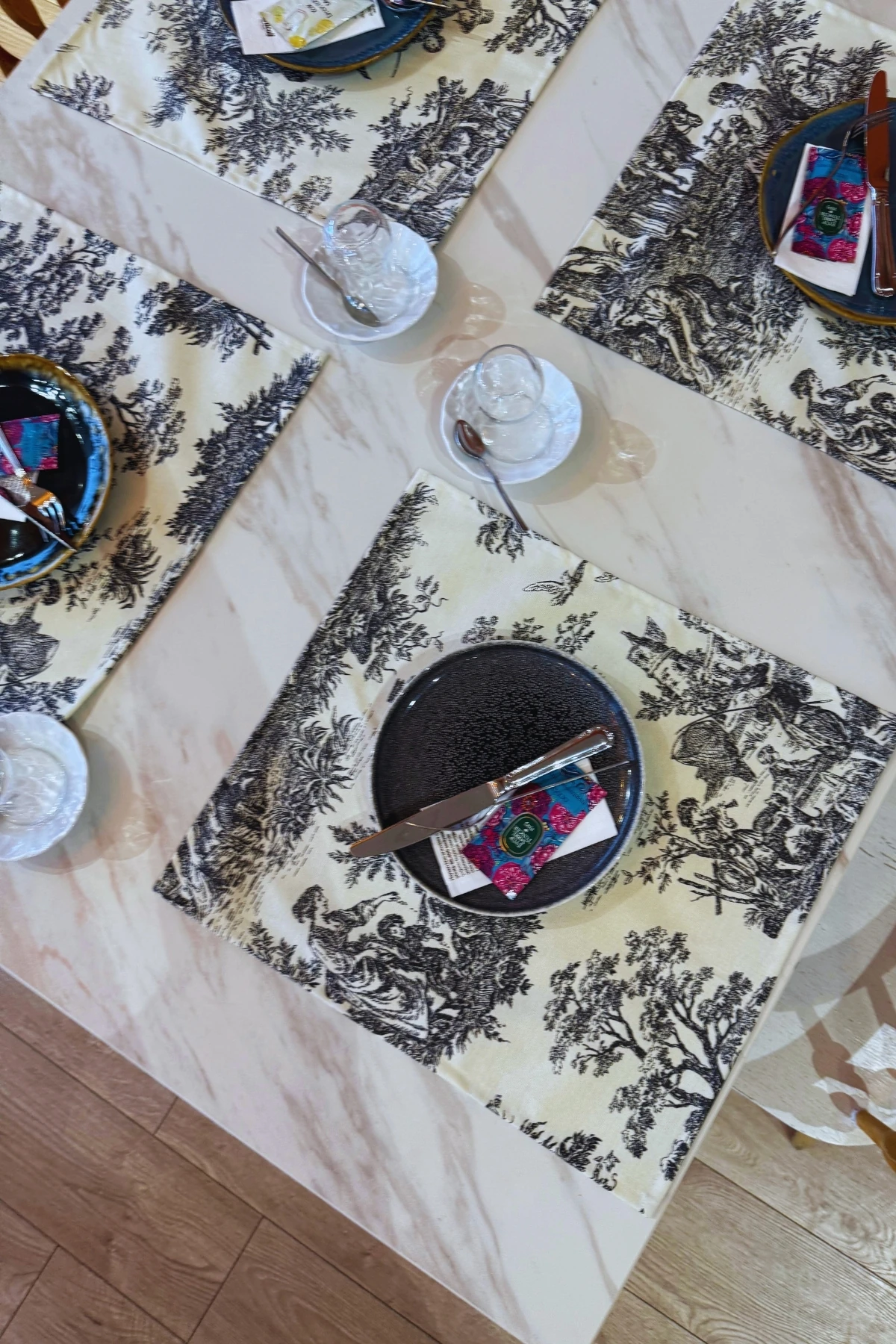 Toile de Jouy | %100 Pamuk 6’lı Amerikan Servis Seti 37x42 cm