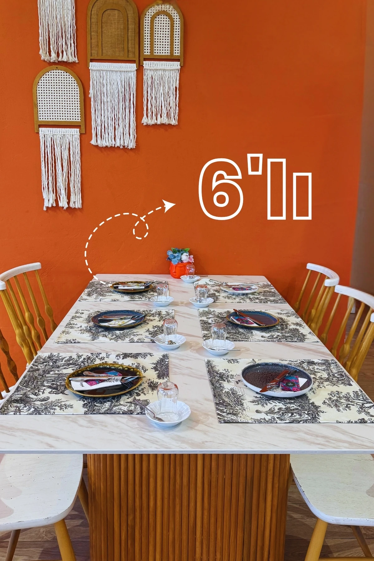 Toile de Jouy | %100 Pamuk 6’lı Amerikan Servis Seti 37x42 cm - Siyah