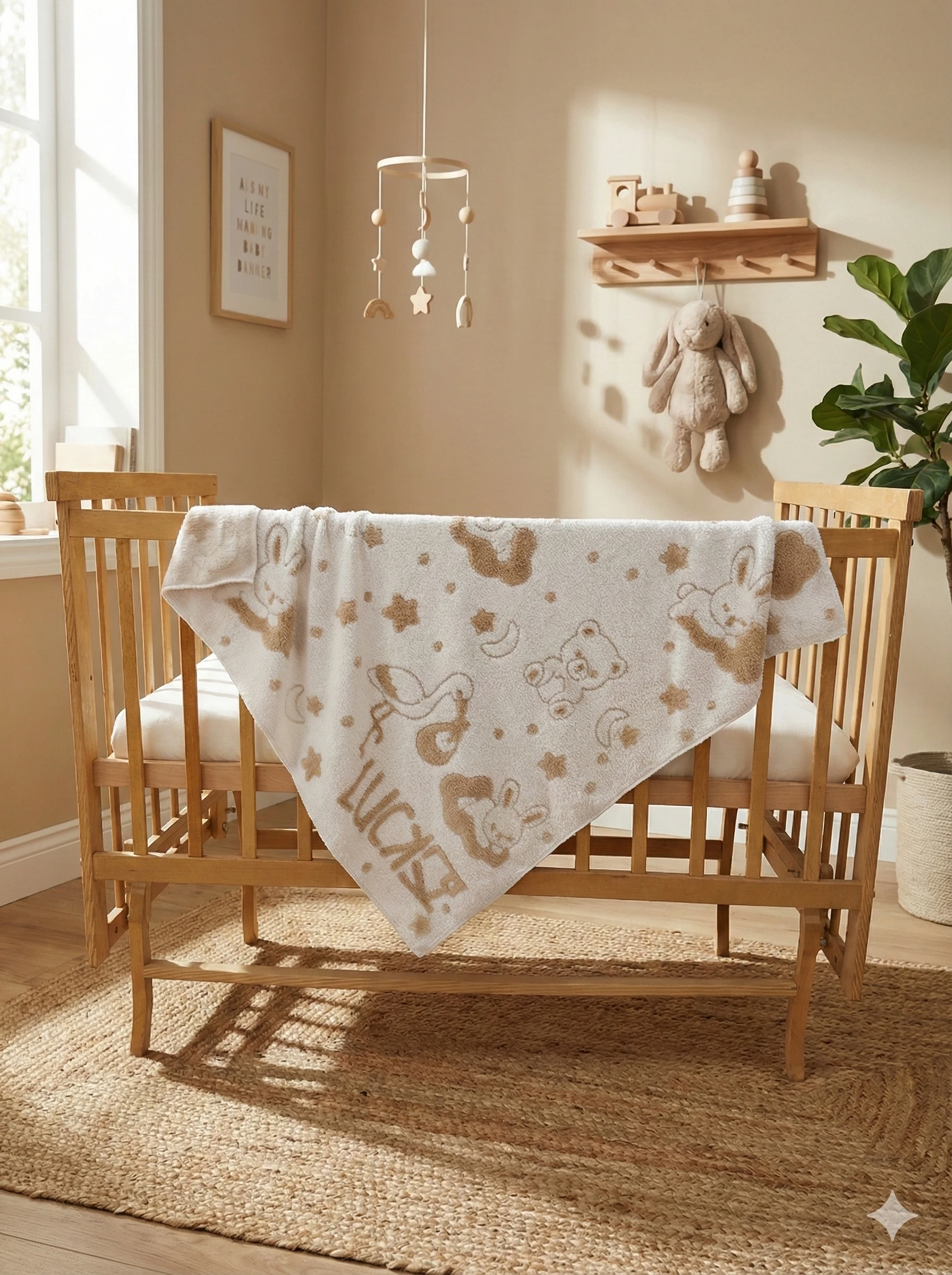 Bunny Peluş Bulut Bebek Battaniyesi - Bej - Ekru