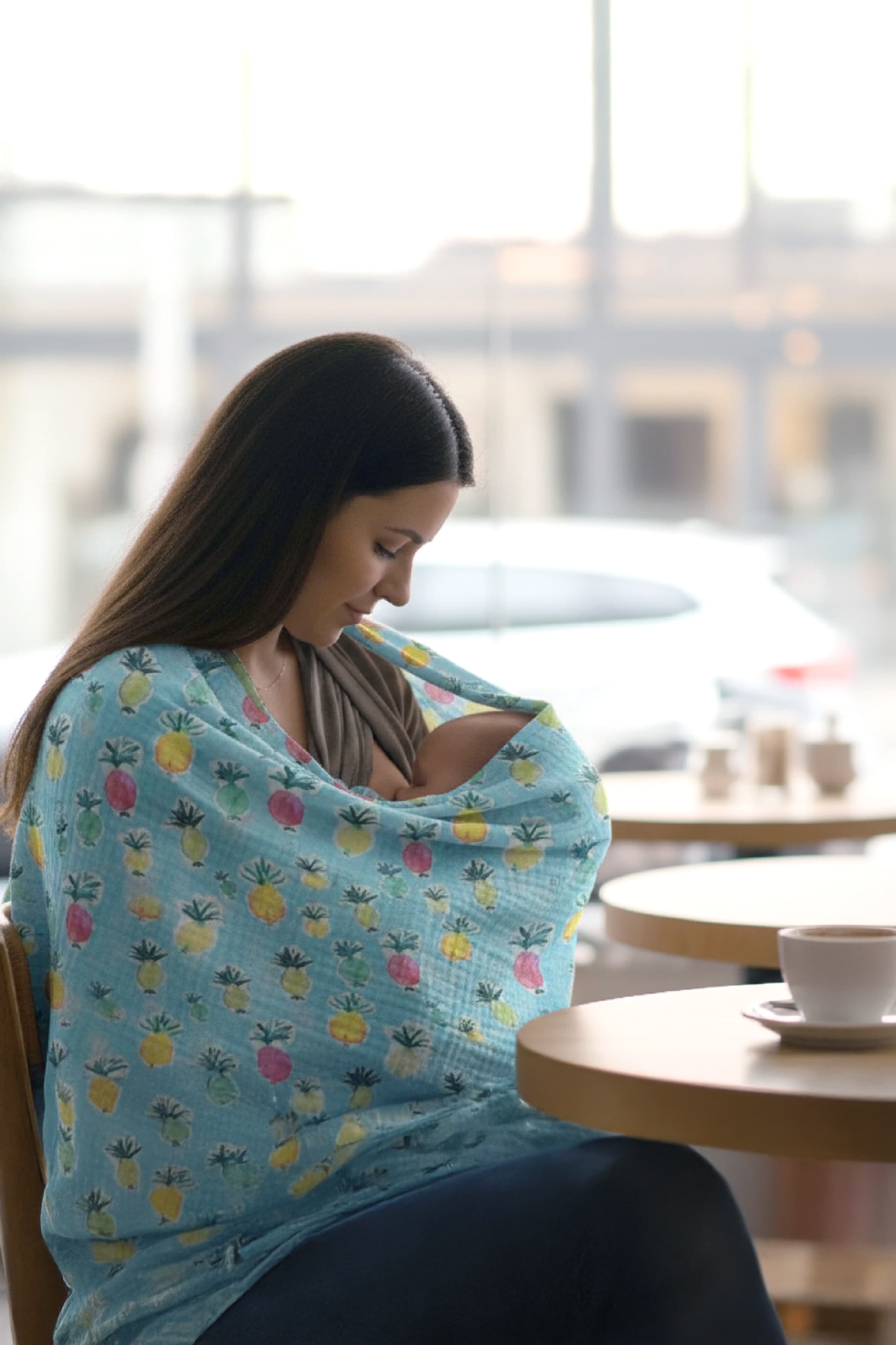 Baskılı 2 Katlı %100 Pamuk Müslin Balenli Emzirme Önlüğü  - Pineapple