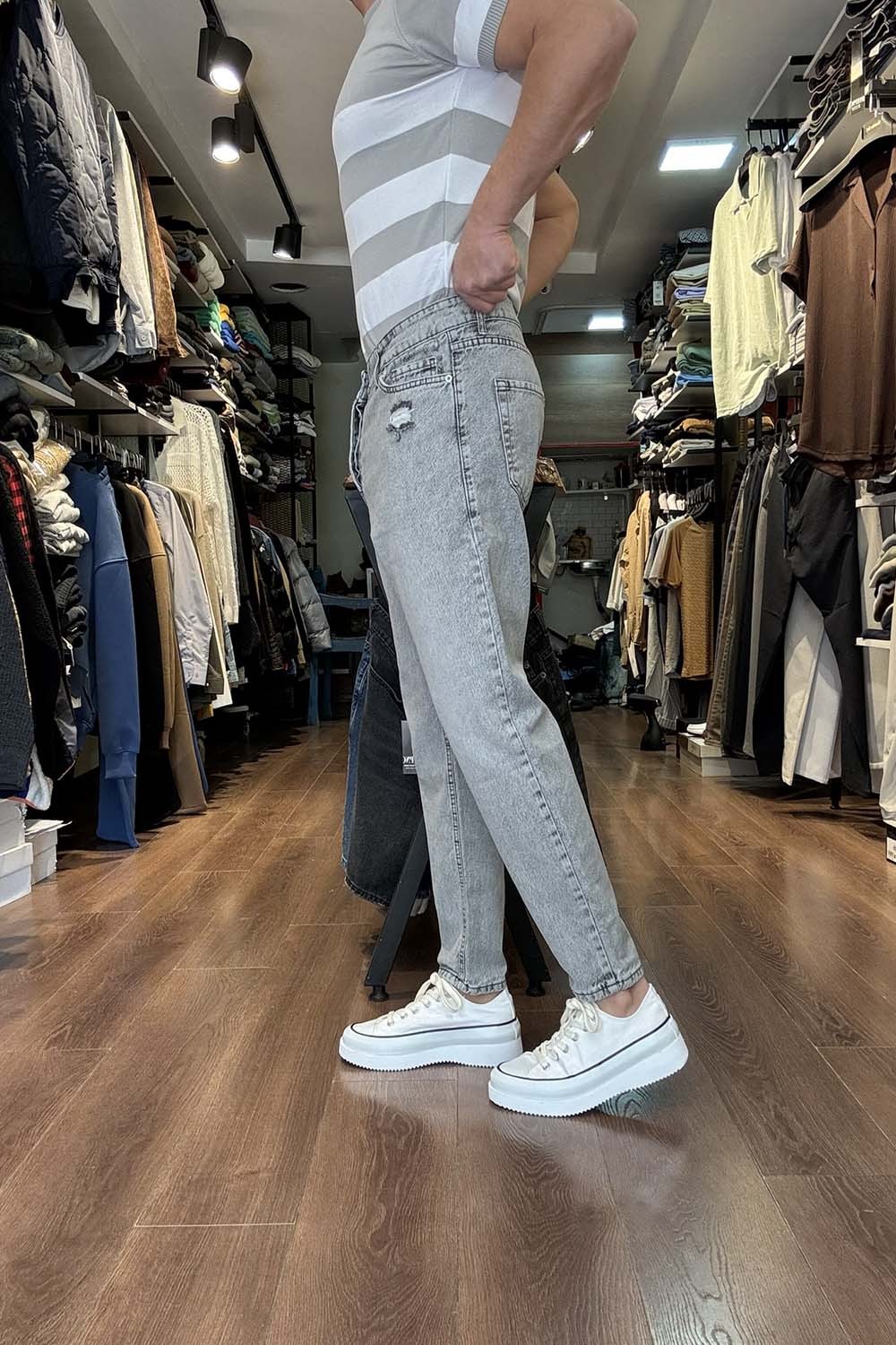 Erkek Gri BoyFriend Denim Pantolon PNT2356