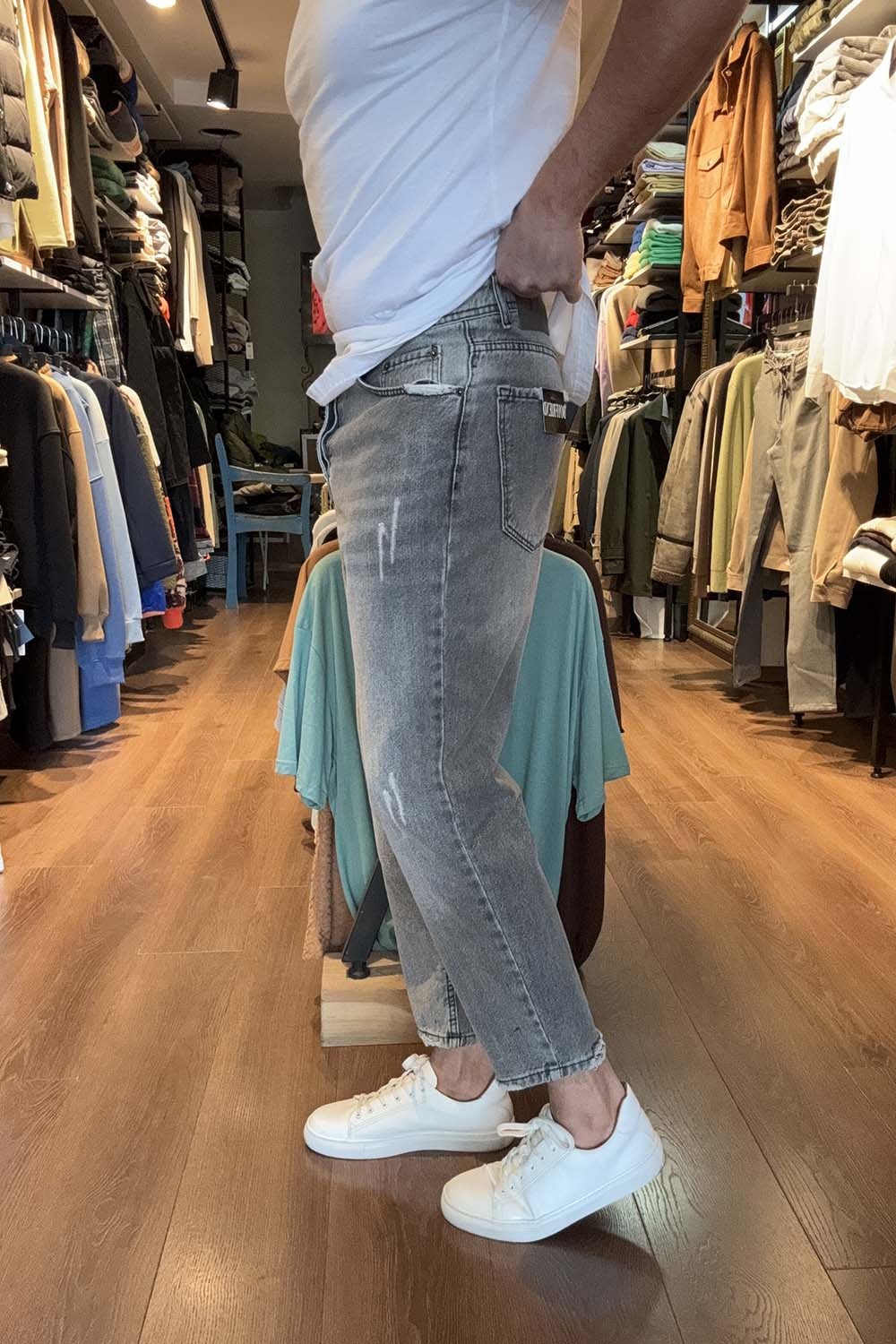 Gri BoyFriend Denim Pantolon Tırnaklı DNT-PNT-GRI