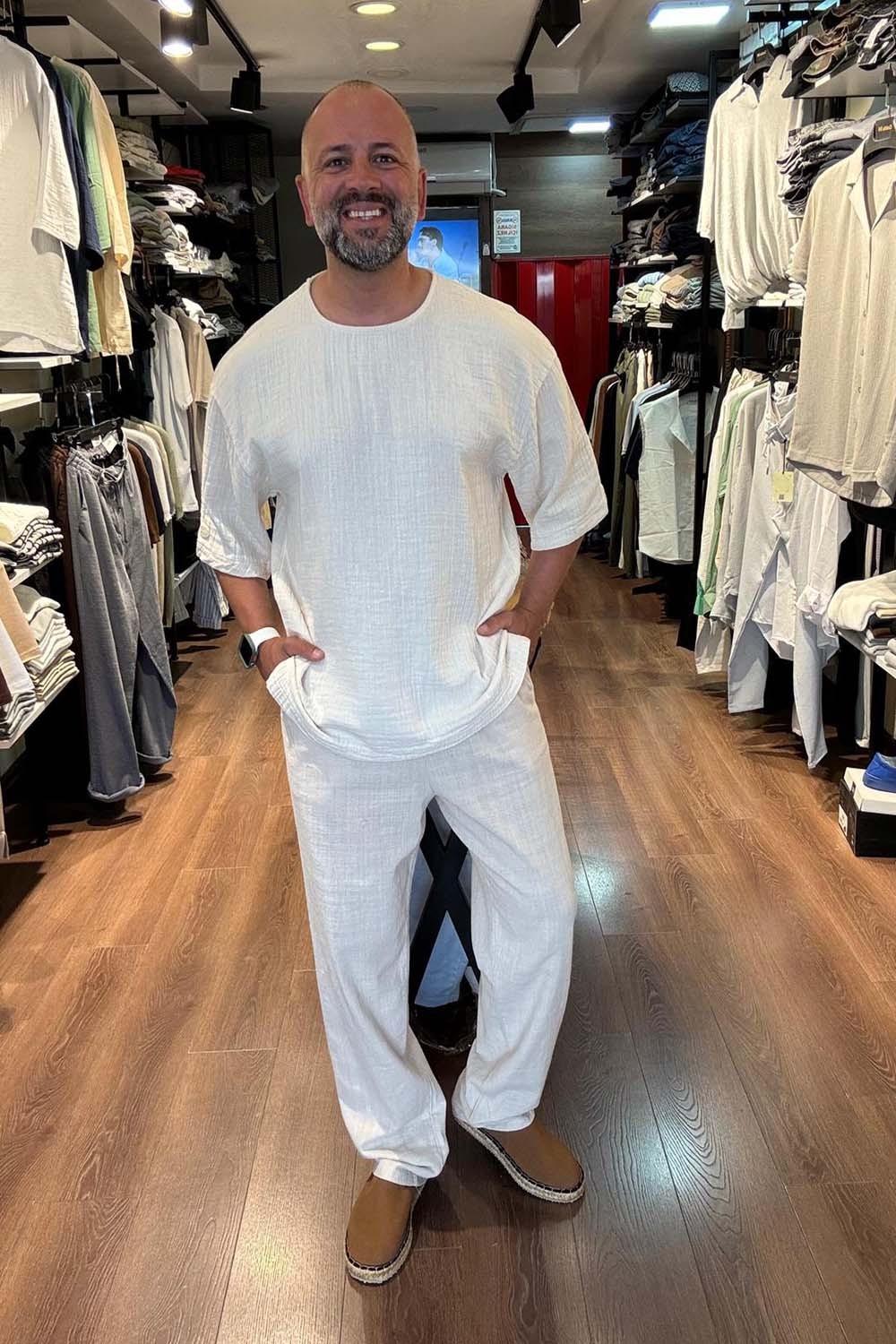 Erkek Bej Fakir Kol Organik Pamuk Over Size Gömlek GML5042-BJ