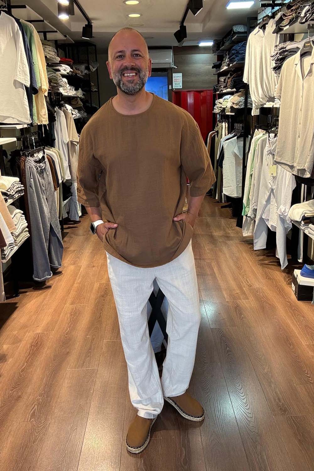 Erkek Kahve Fakir Kol Organik Pamuk Over Size Gömlek GML5042-K