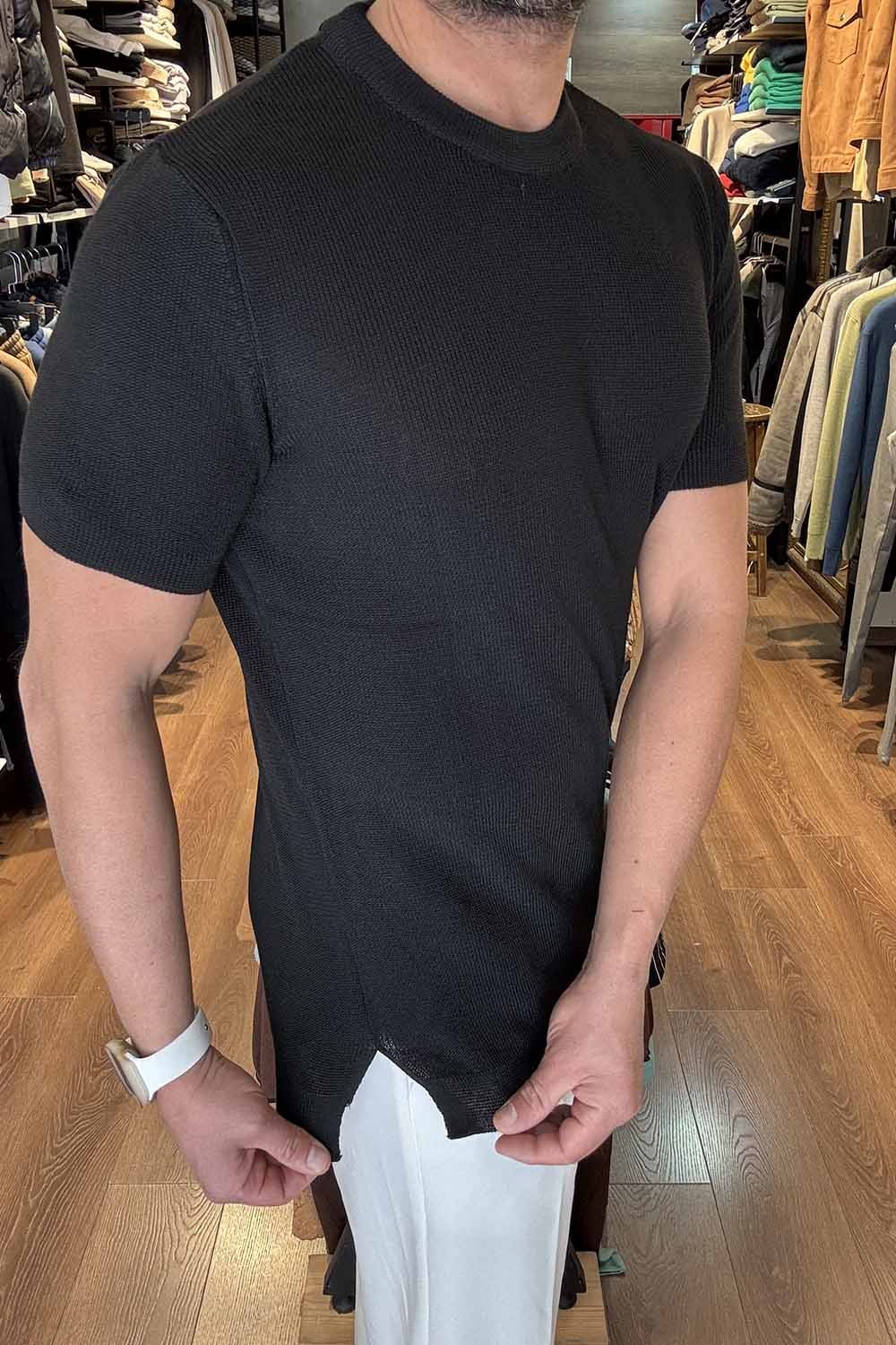 Siyah Sıfır Yaka Triko T-Shirt CDD3056S