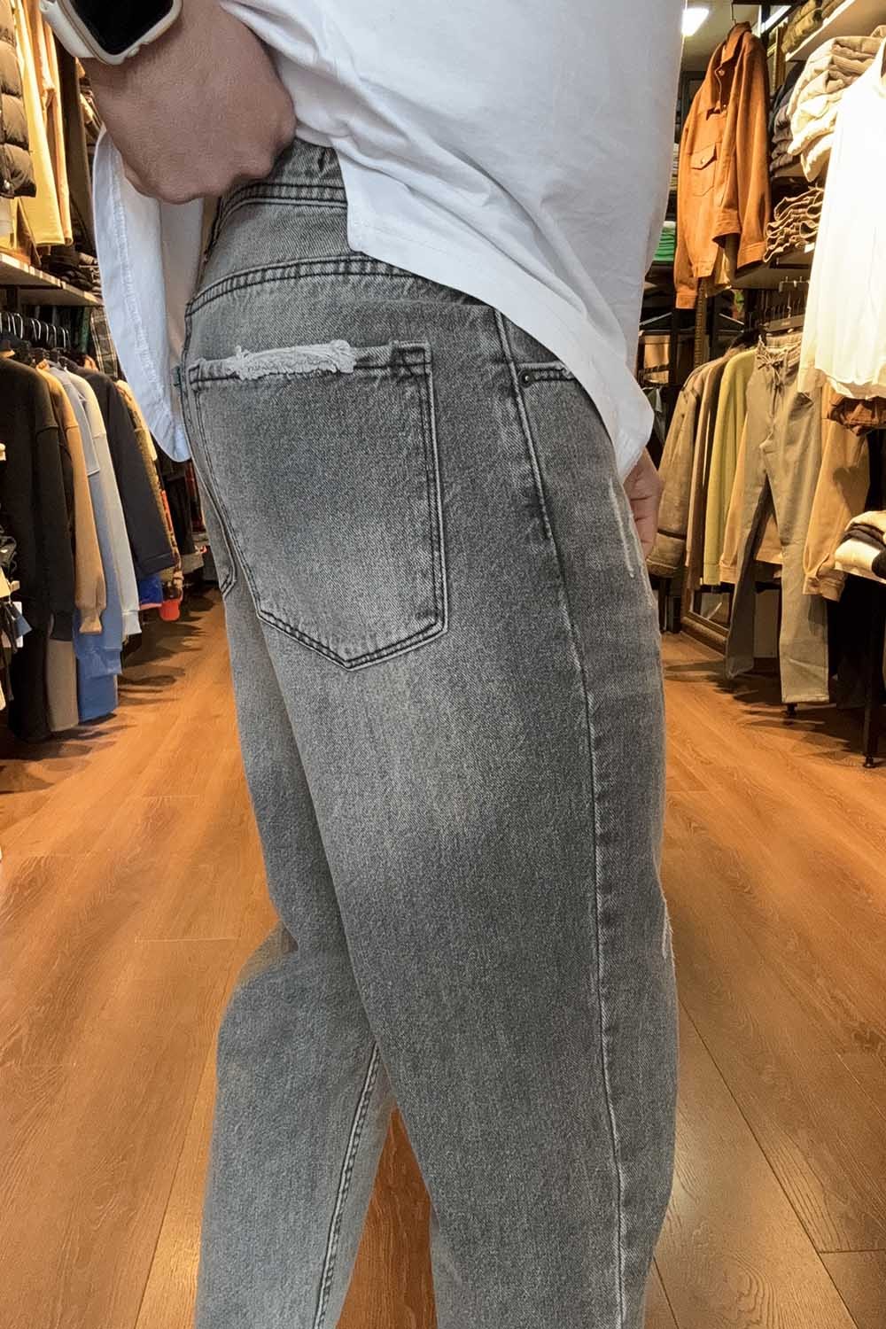 Gri BoyFriend Denim Pantolon Tırnaklı DNT-PNT-GRI