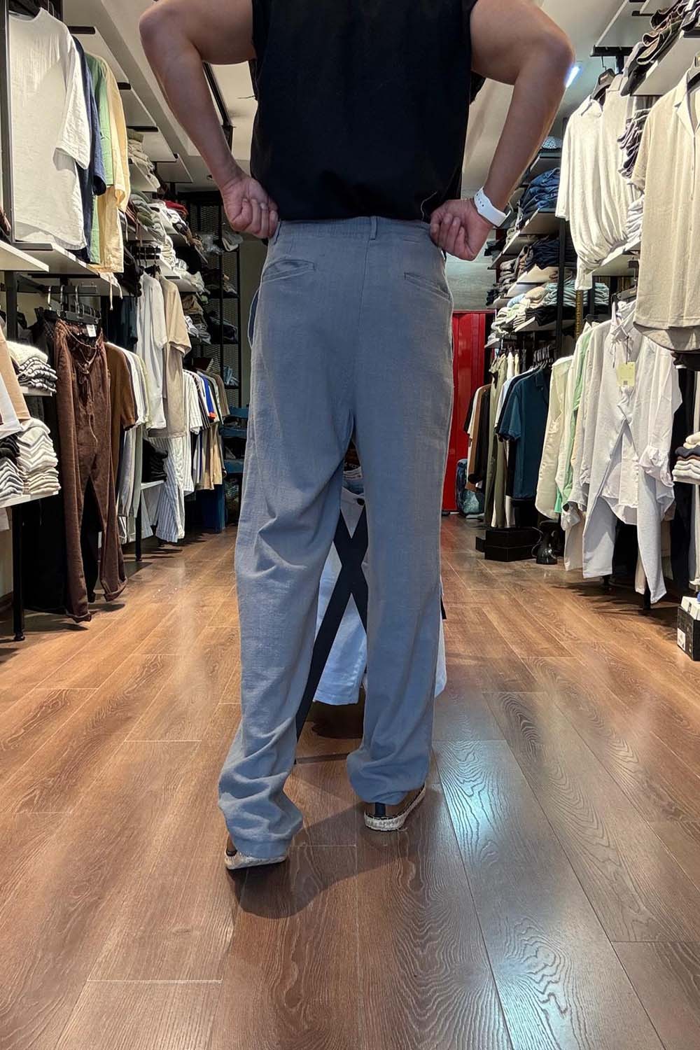Erkek Antrasit Baggy Model  Bel bağcıklı Keten Pantolon PNT4068-ANT