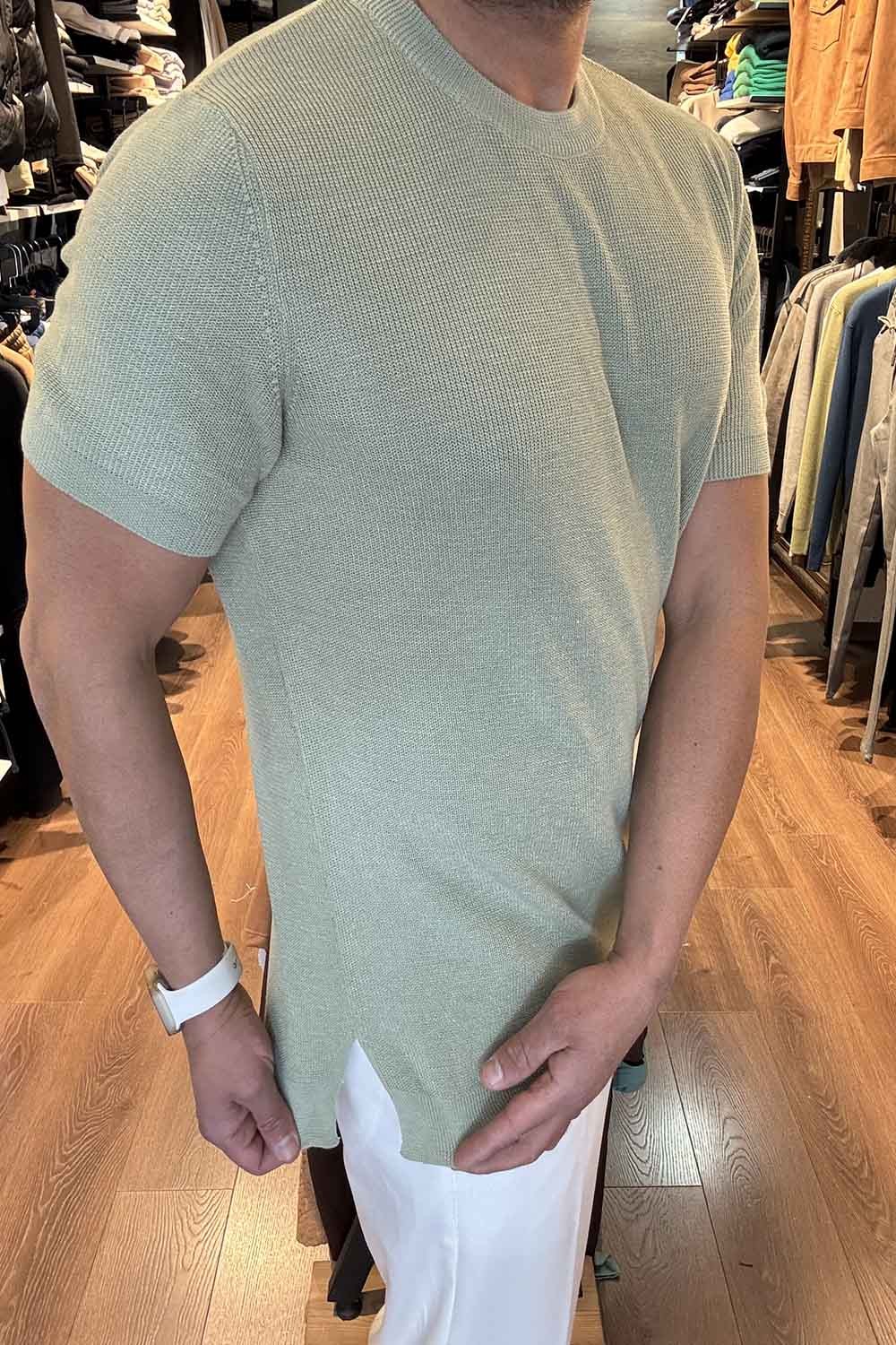 Yeşil Sıfır Yaka Triko T-Shirt CDD3056Y