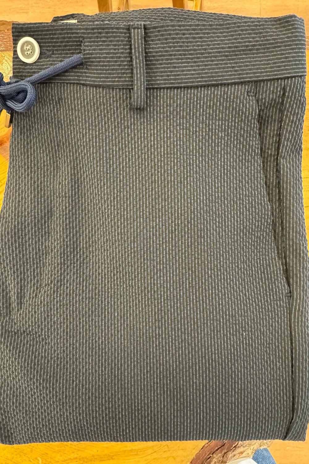 Erkek Lacivert Mavi Çizgili Gofre Kumaş Bel Bağcıklı Pantolon PNT5040-LM